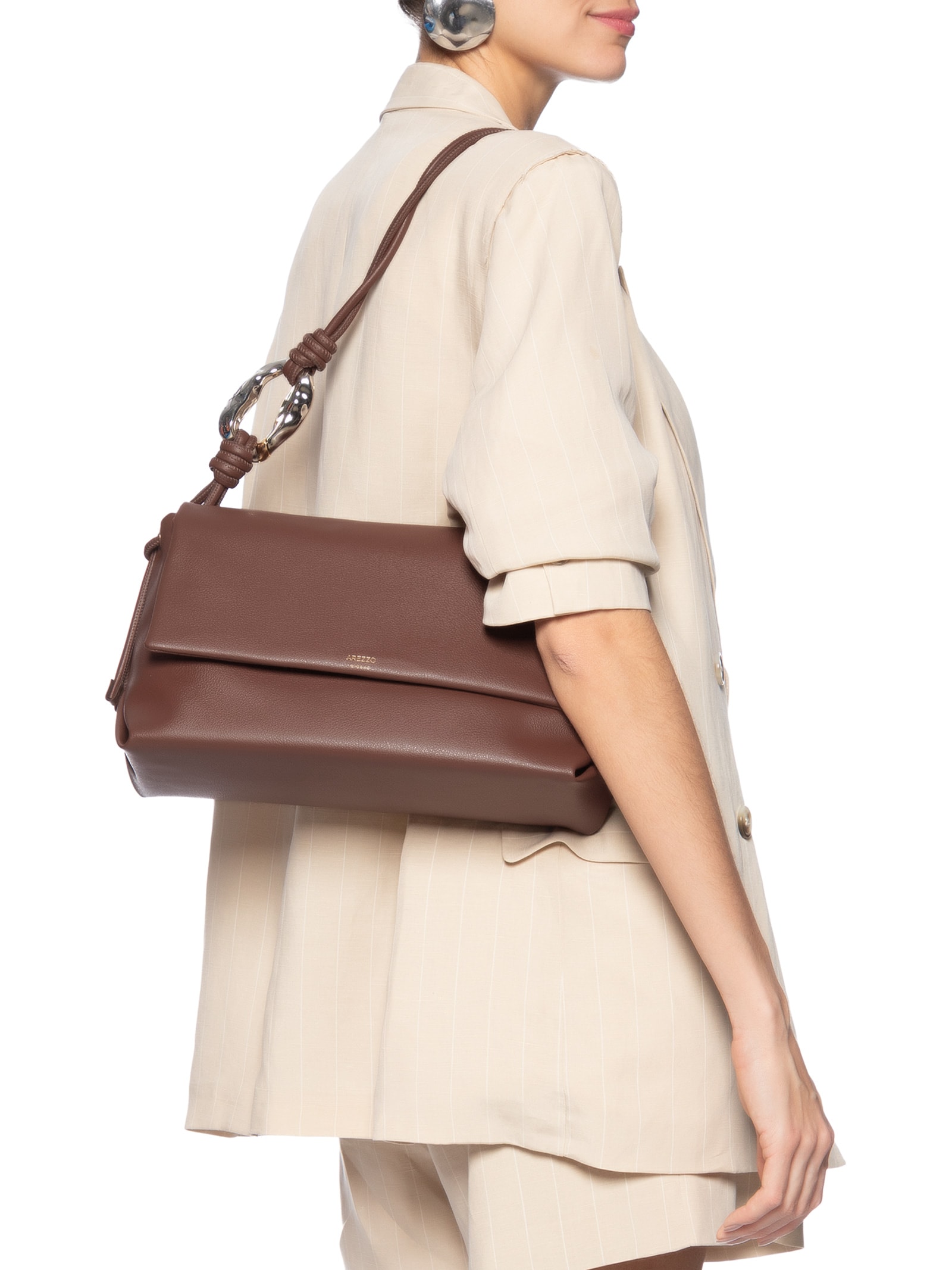 Bolsa Feminina Shoulder Grande Metal Orgânico Marrom Arezzo