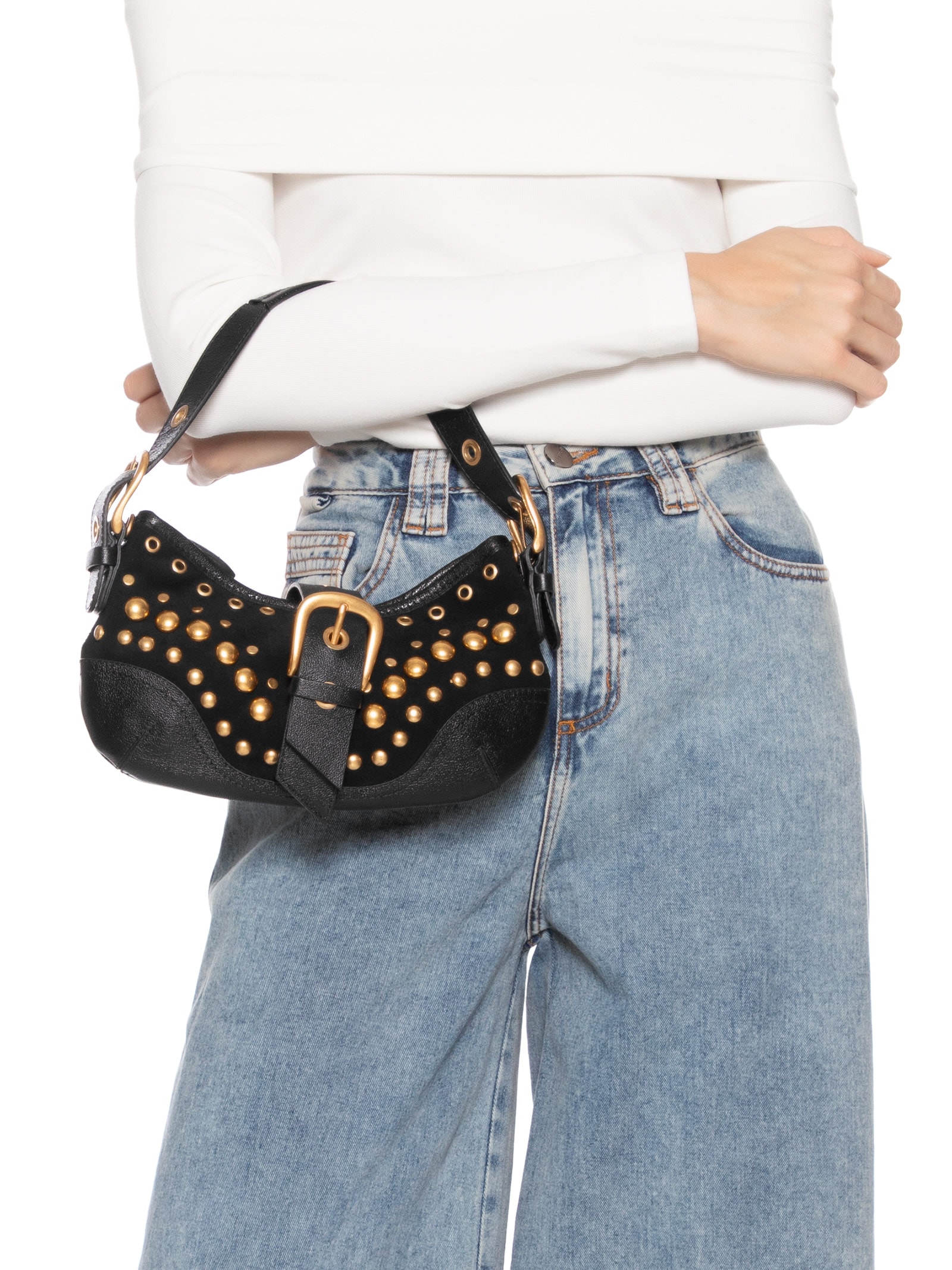 Bolsa Feminina Shoulder Jamie Média Camurça - Preto - Vicenza