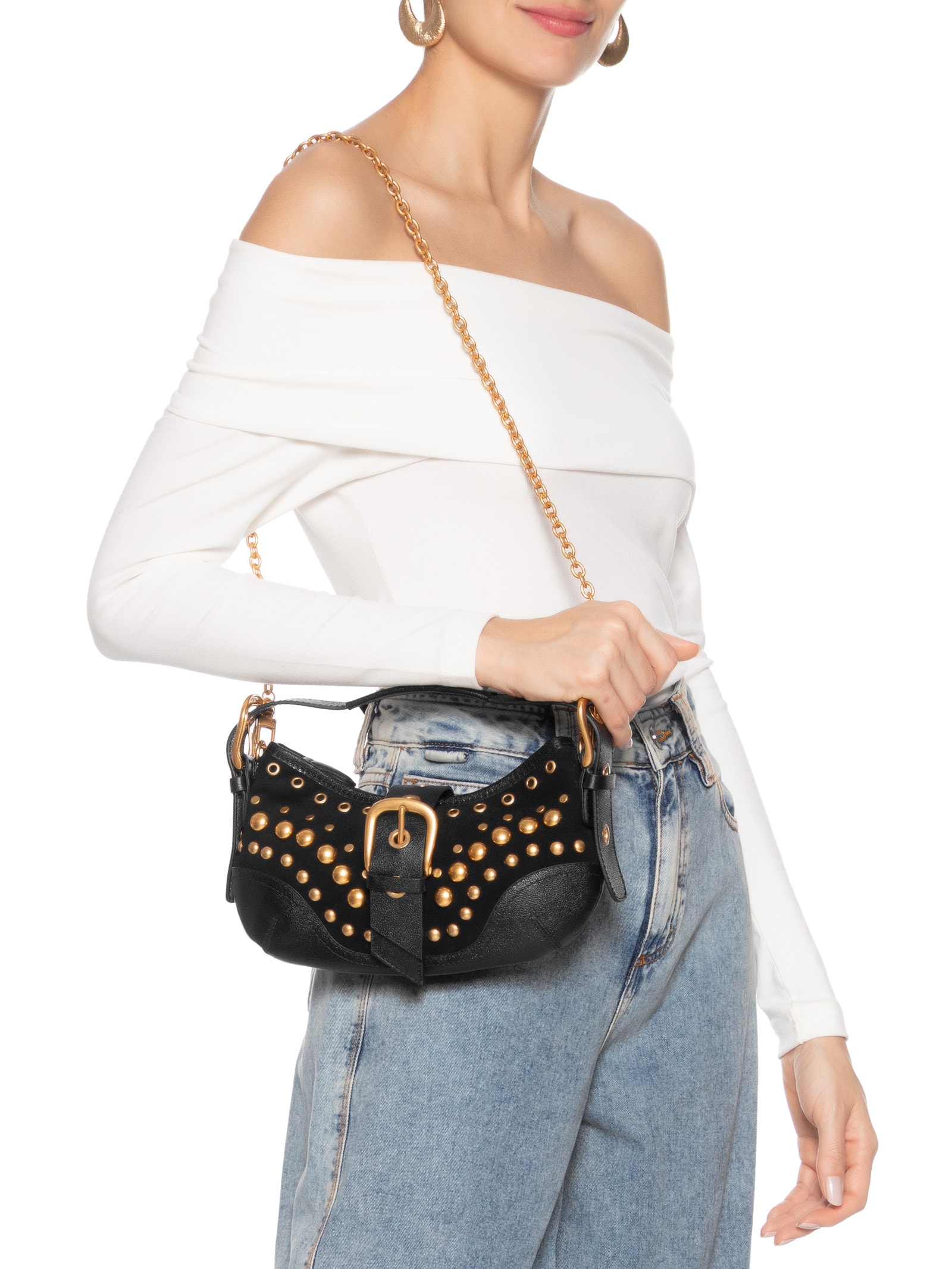 Bolsa Feminina Shoulder Jamie Média Camurça - Preto - Vicenza