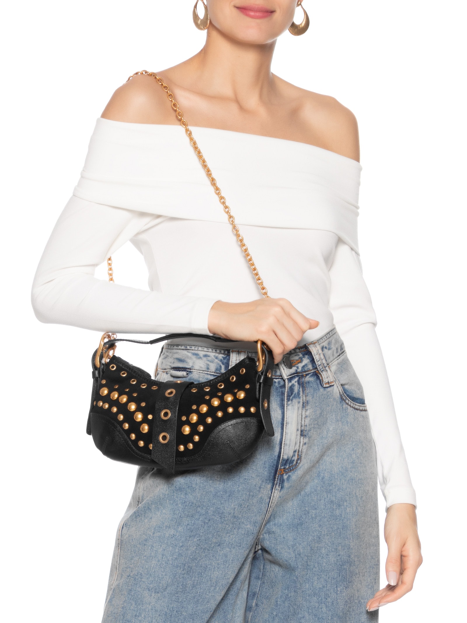 ゆみ③ Bolsa Shoulder Jamie Média Marrom Camurça | Vicenza