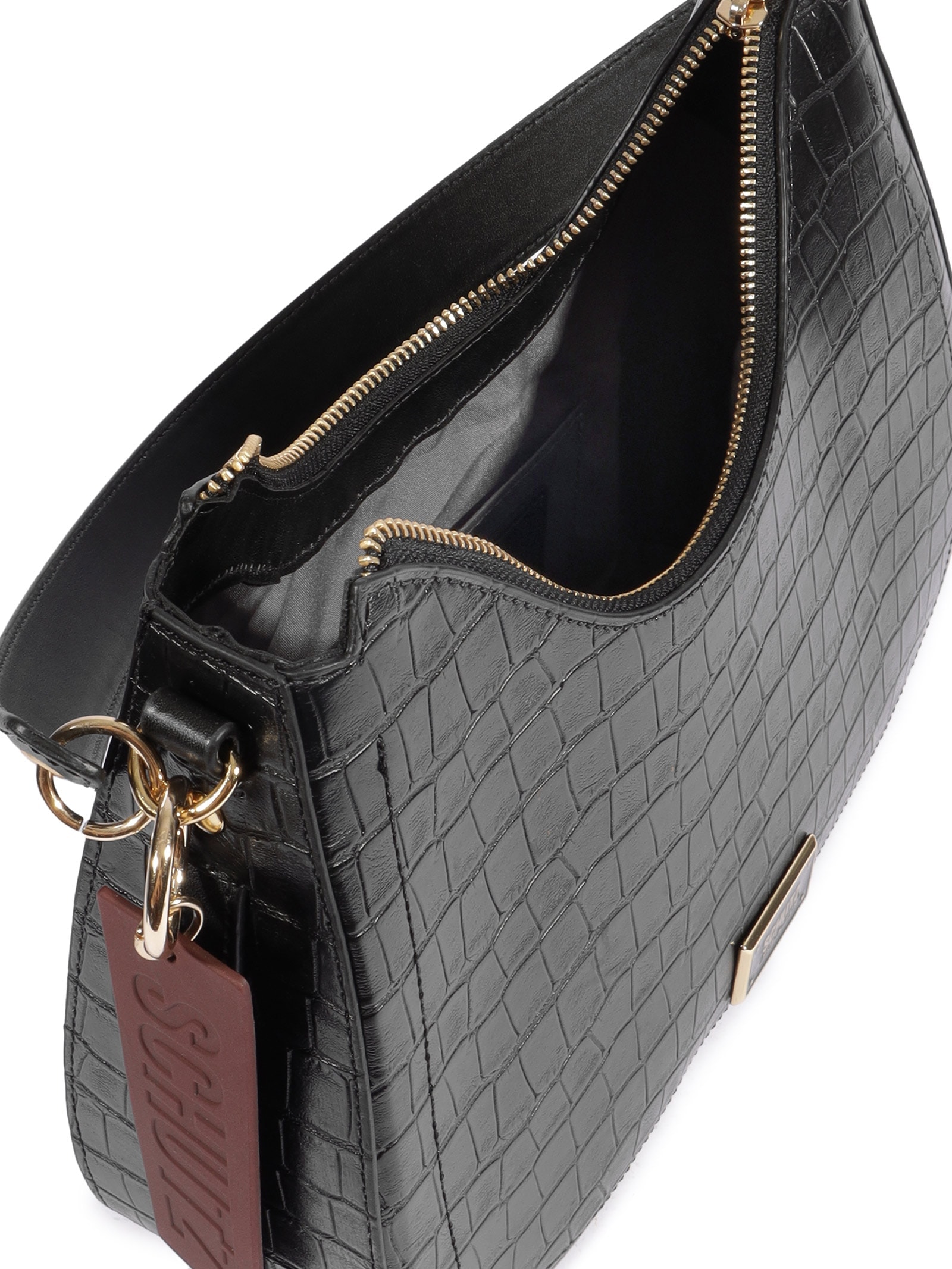 Bolsa Feminina Shoulder Média Croco Preto Schutz
