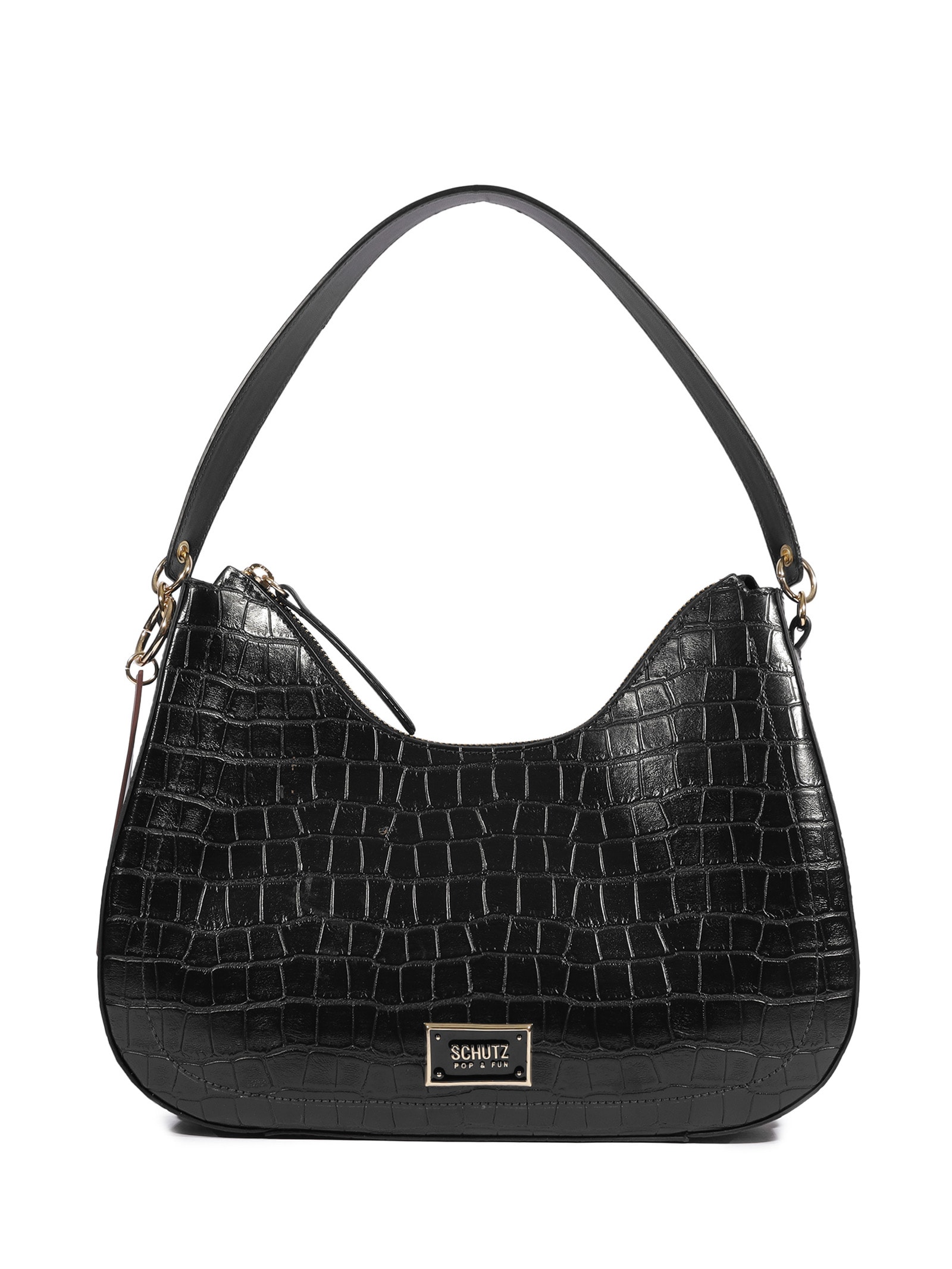 Bolsa Feminina Shoulder Média Croco Preto Schutz