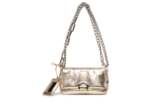 Bolsa Feminina Shoulder Pequena Metalizada Corrente Couro - Dourado