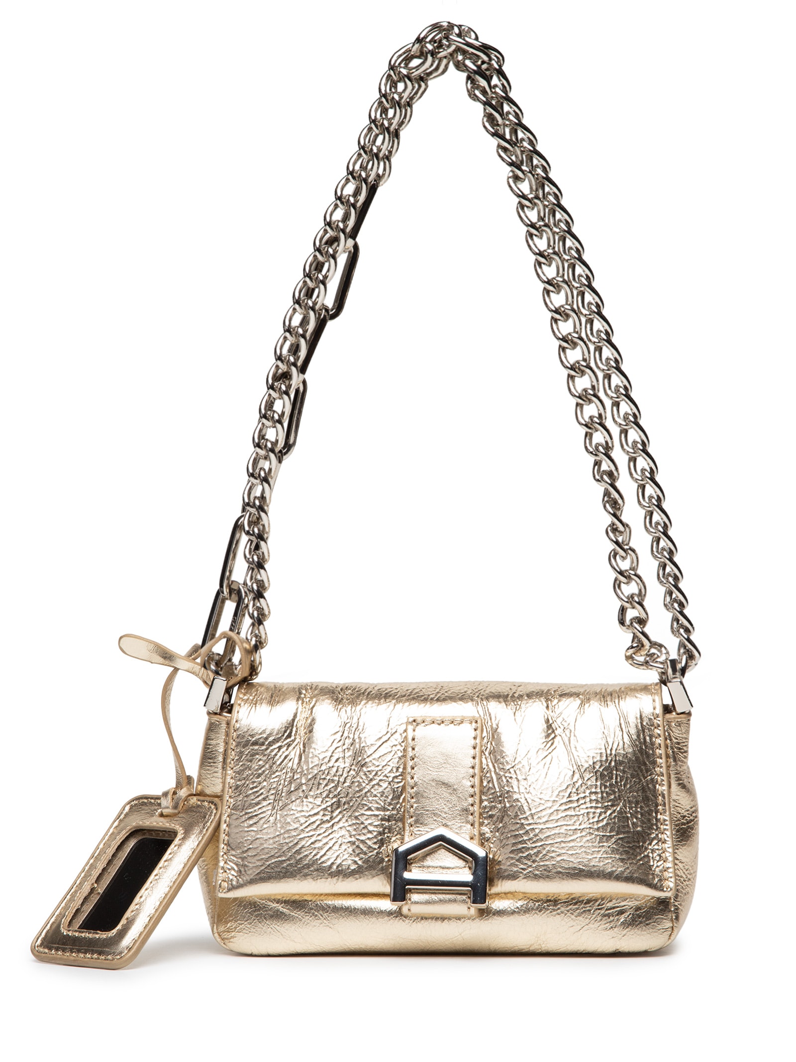 Bolsa Feminina Shoulder Pequena Metalizada Corrente Couro Dourado Arezzo