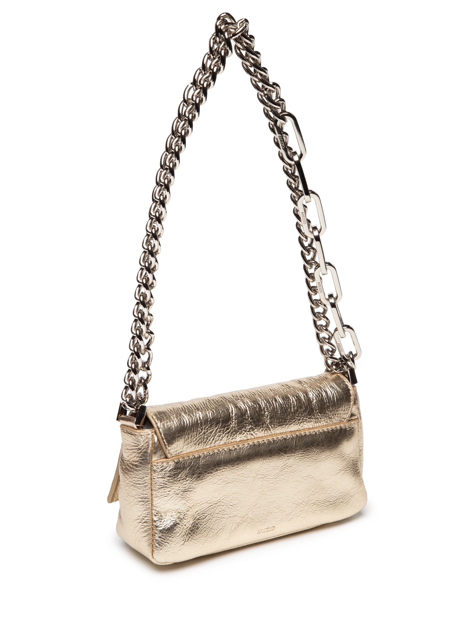 Bolsa Feminina Shoulder Pequena Metalizada Corrente Couro Dourado Arezzo