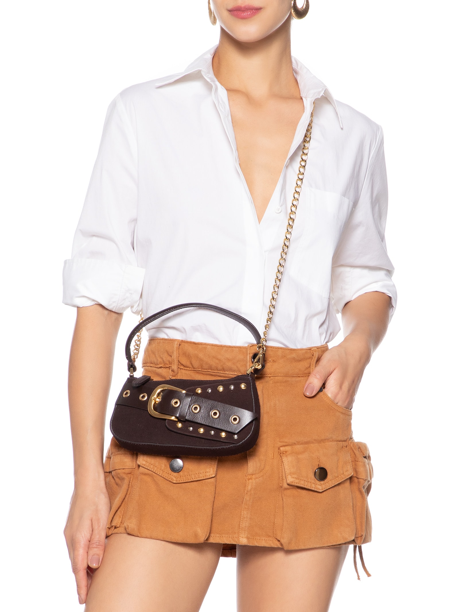 Bolsa Feminina Shoulder Thaila Pequena Camurça Marrom Vicenza