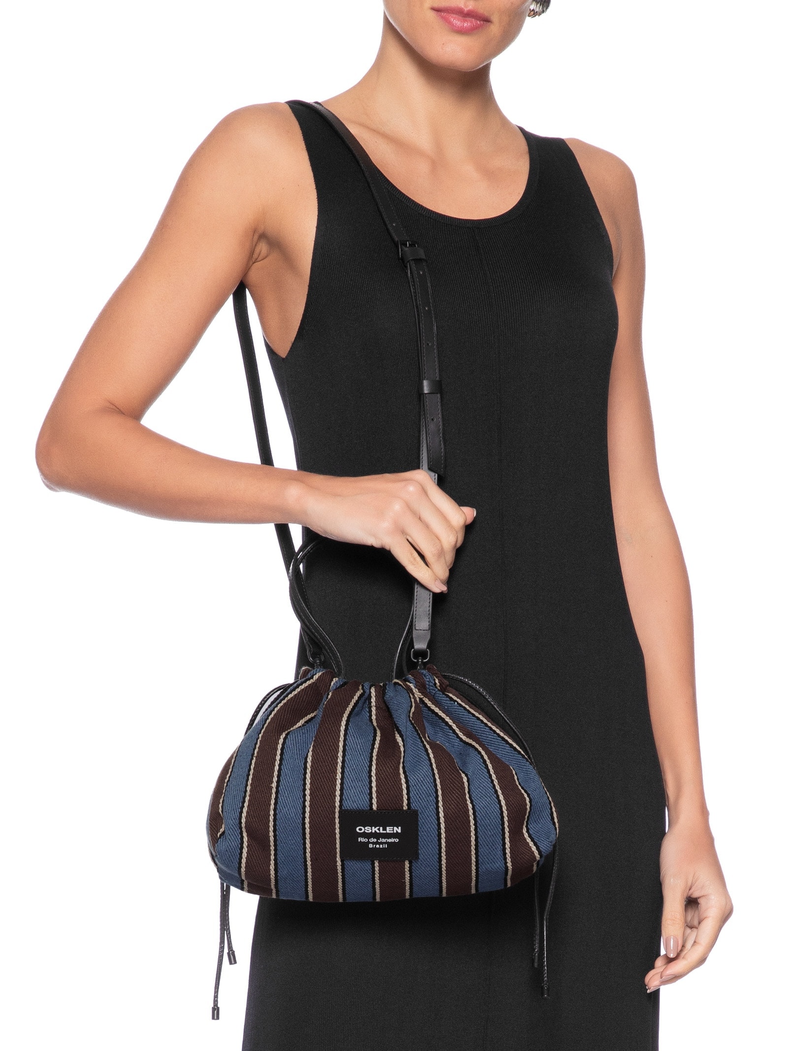 Bolsa Feminina Small Lona Listras Azul Osklen