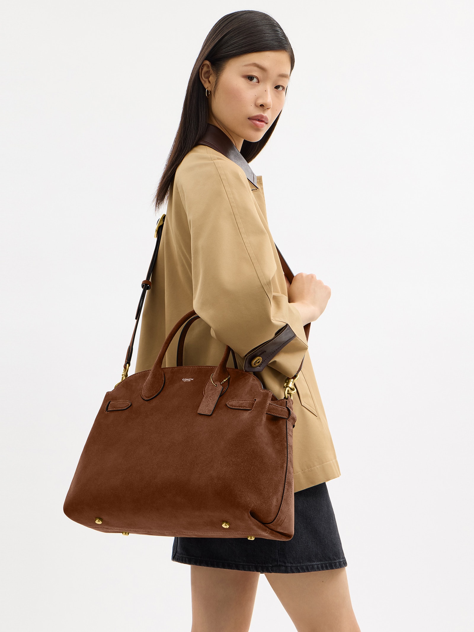 Bolsa Feminina Soft Empire Carryall 40 Suede WA Marrom Coach