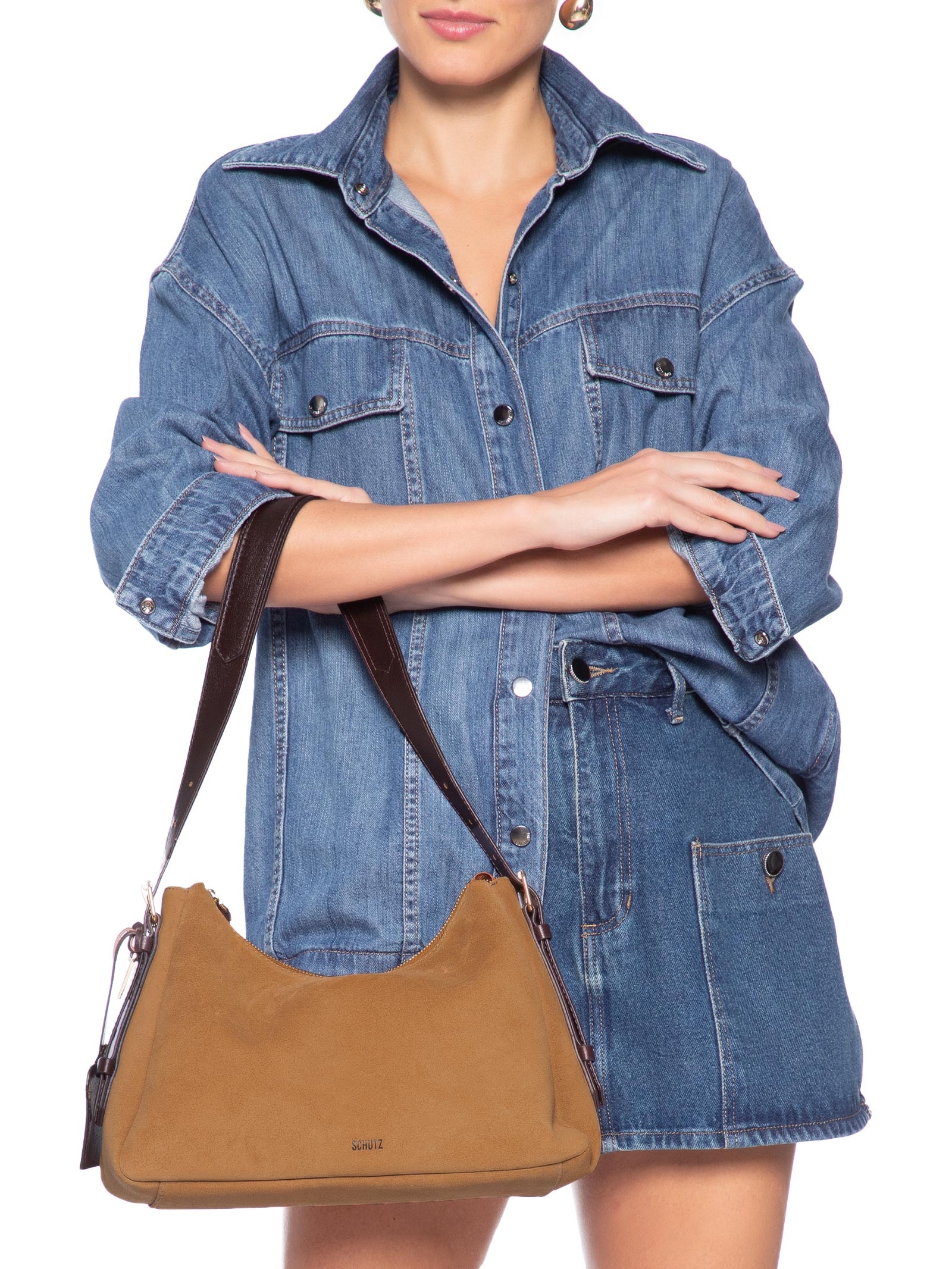 Bolsa Feminina Suede Média Marrom Schutz