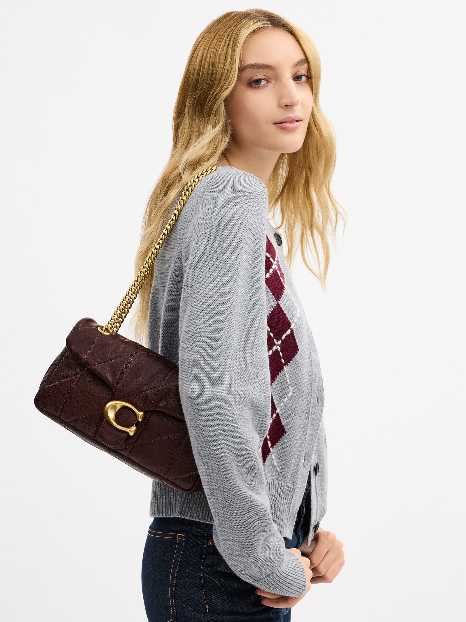 Bolsa Feminina Tabby Shoulder 26 Soft Quilted Marrom Coach