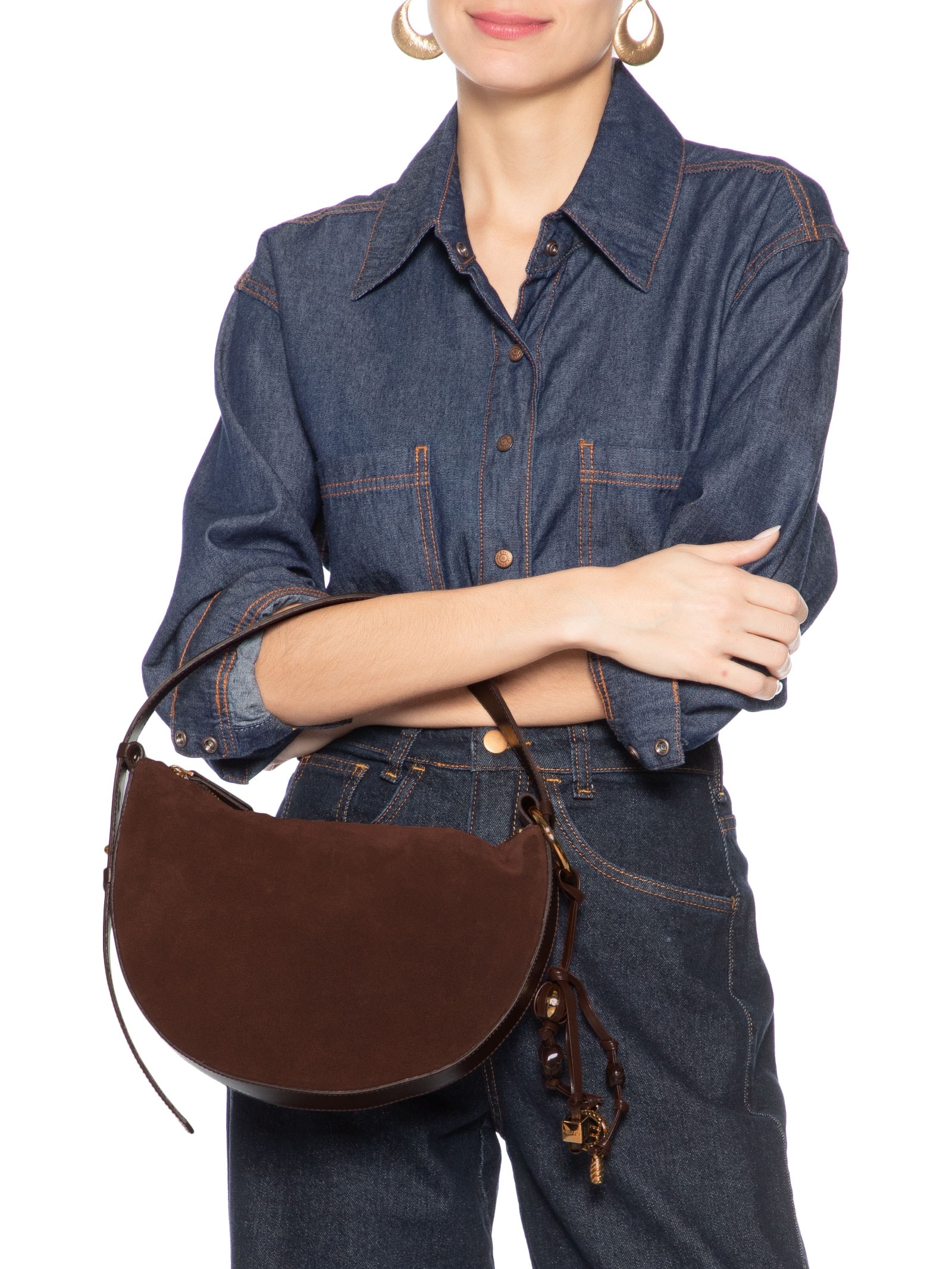 Bolsa Feminina Tiracolo Acamurçada Média Bag Charm Marrom Arezzo