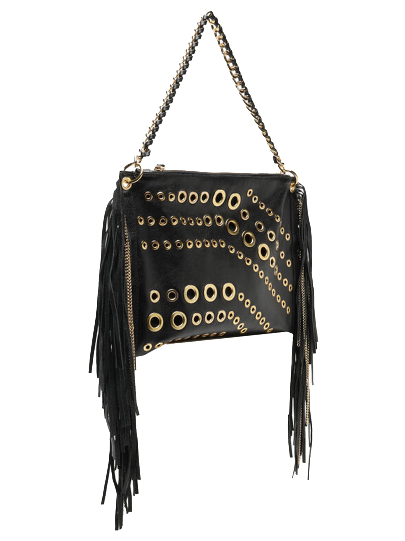 Bolsa Feminina Tiracolo Couro Grande Franjas Preto Arezzo