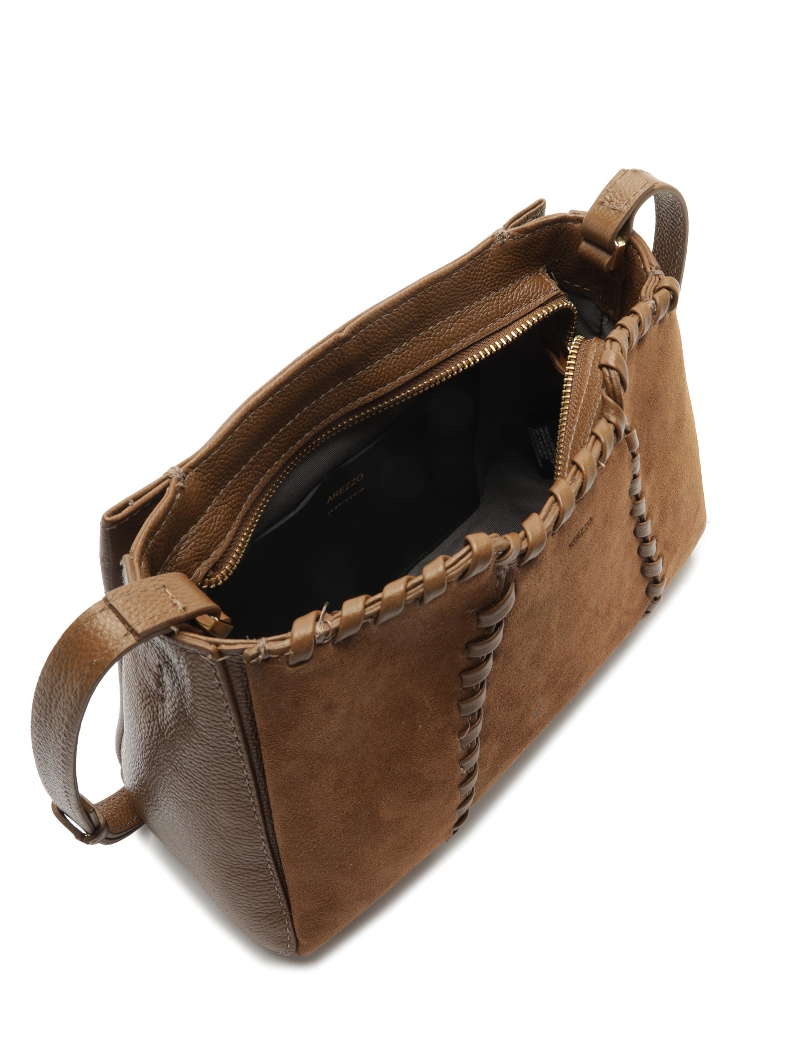 Bolsa Feminina Tiracolo Couro Média Acamurçada Marrom Arezzo