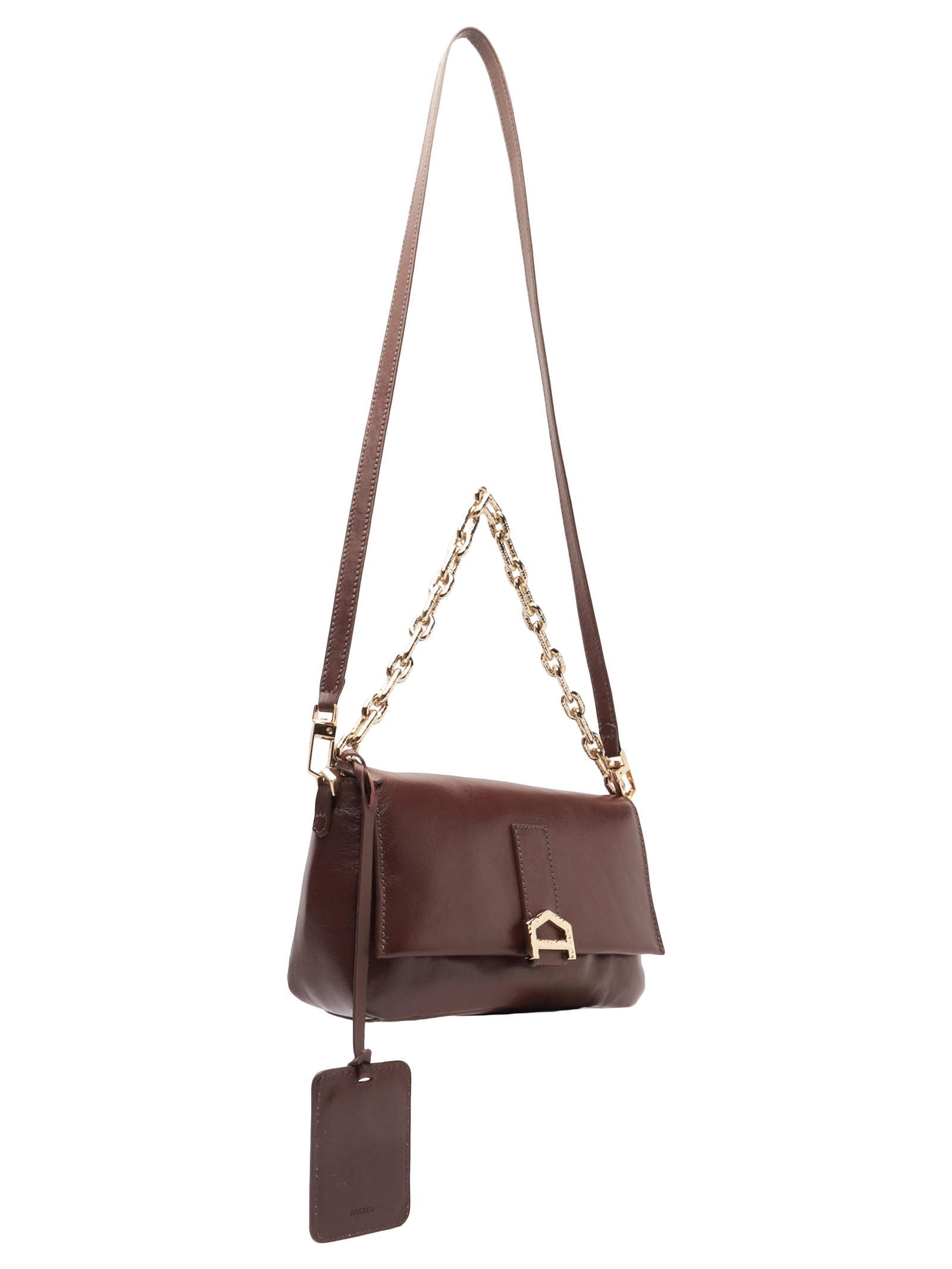 Bolsa Feminina Tiracolo Couro Média Alça Corrente Marrom Arezzo