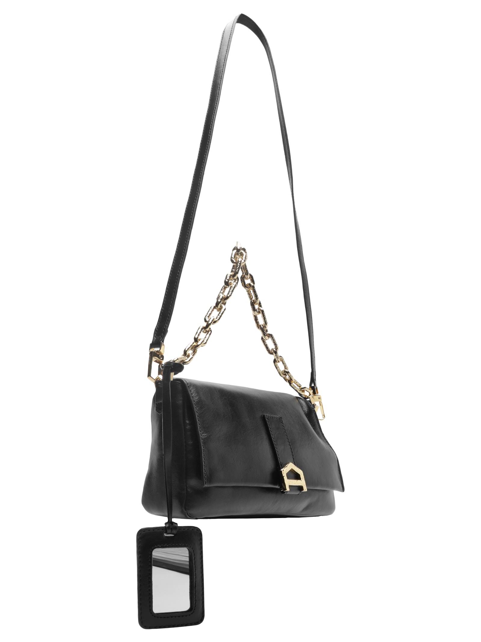 Bolsa Feminina Tiracolo Couro Média Alça Corrente Preto Arezzo