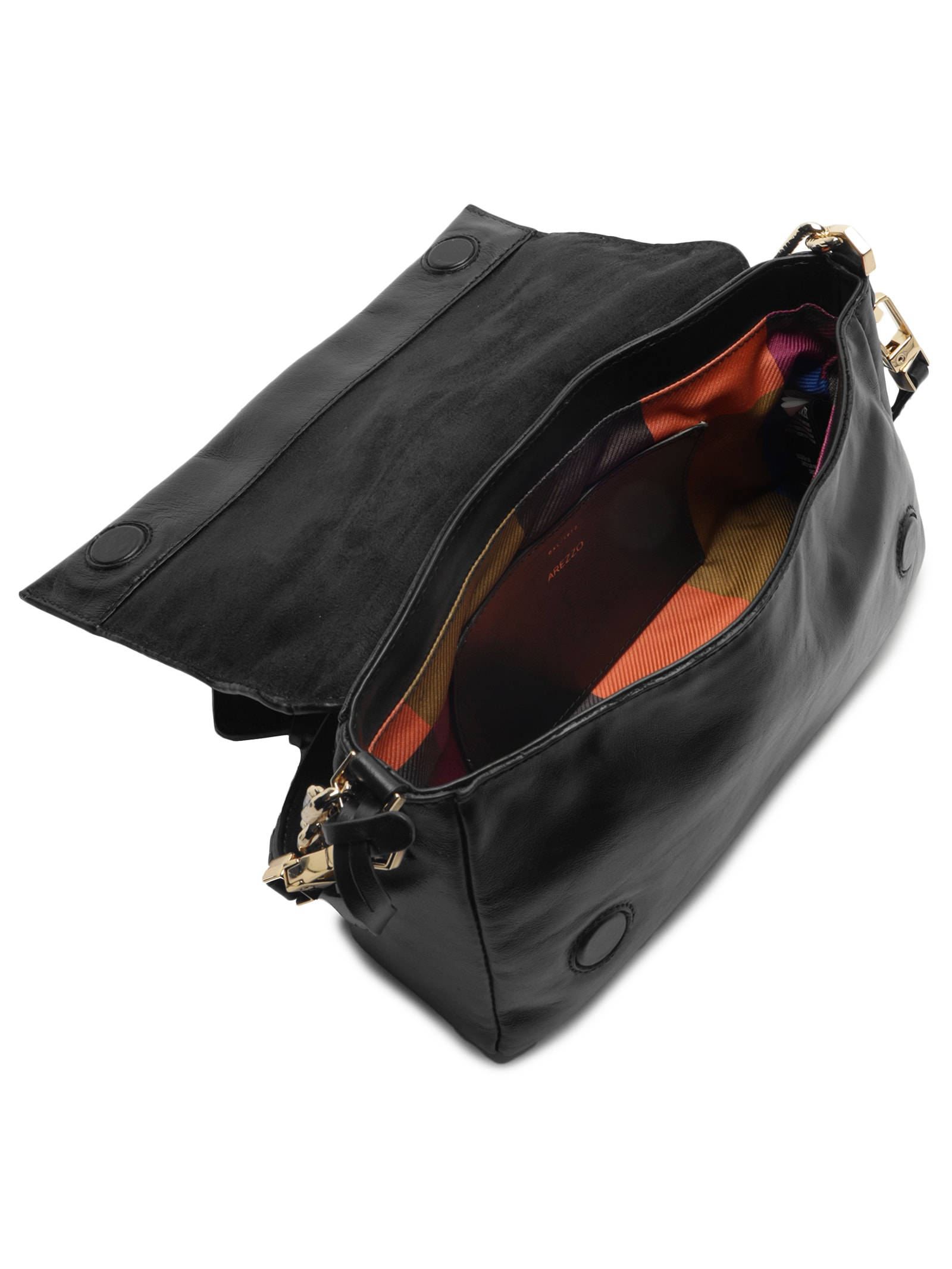 Bolsa Feminina Tiracolo Couro Média Alça Corrente Preto Arezzo