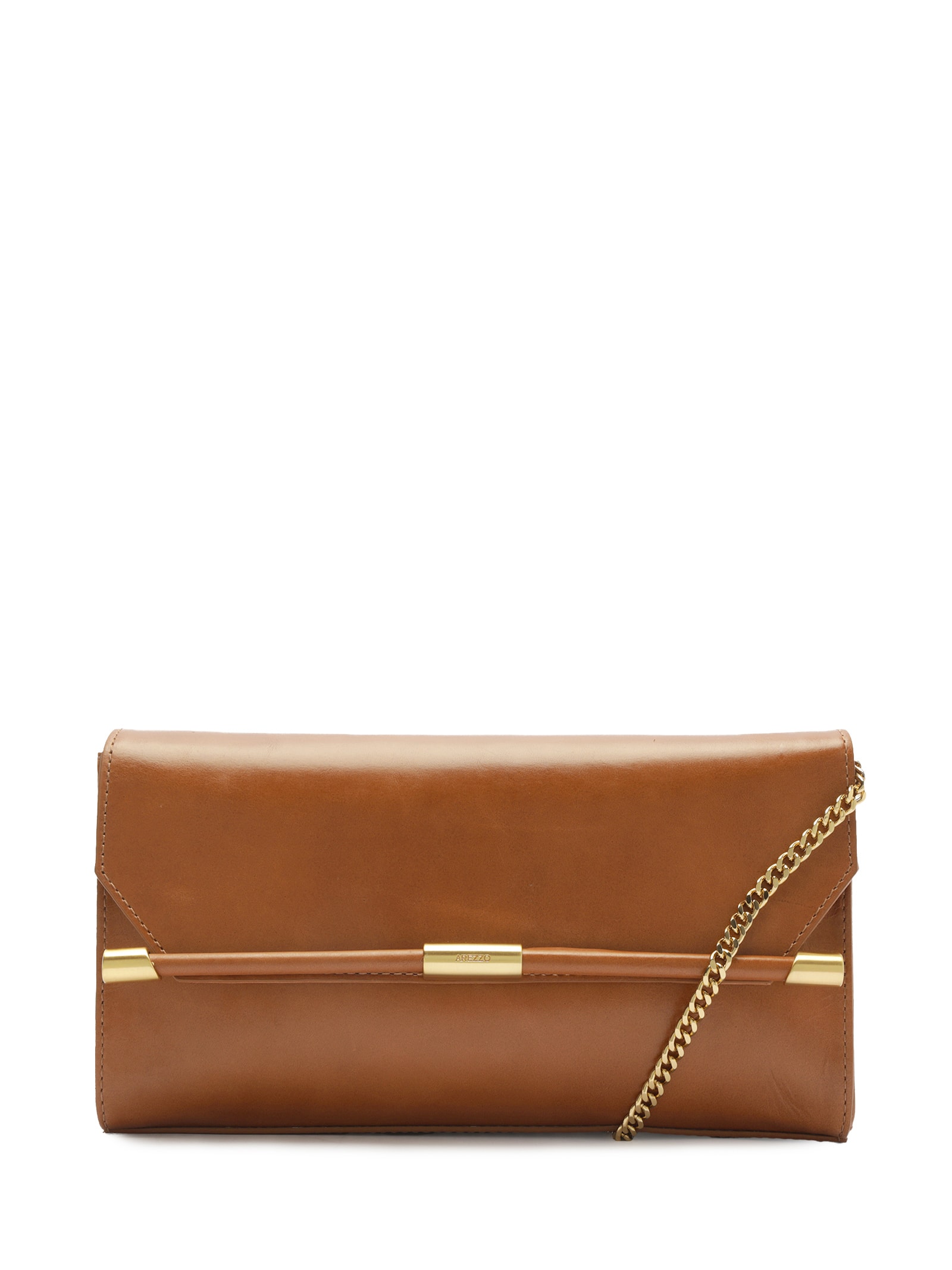 Bolsa Feminina Tiracolo Couro Média Corrente Metais Marrom Arezzo