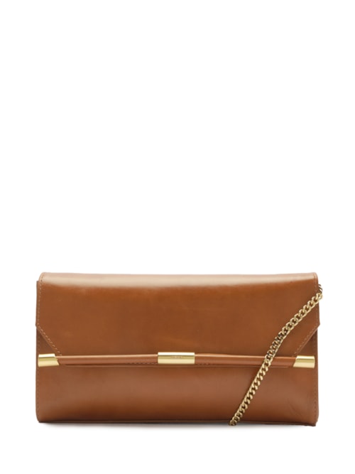 Bolsa Feminina Tiracolo Couro Média Corrente Metais – Marrom