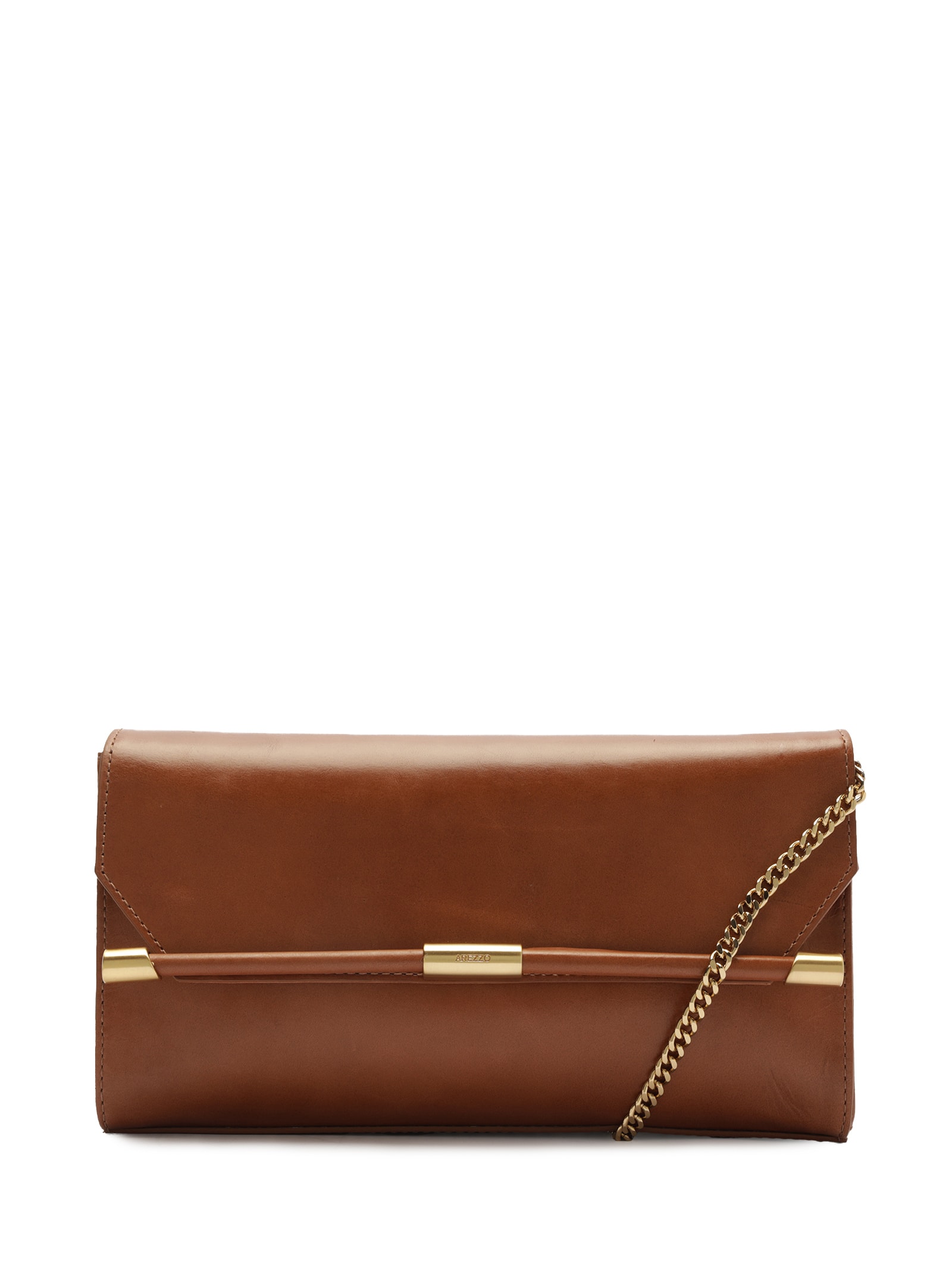 Bolsa Feminina Tiracolo Couro Média Corrente Metais Marrom Arezzo