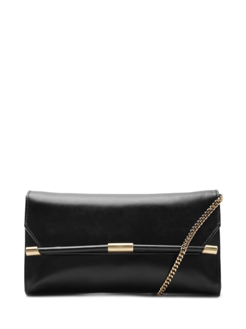 Bolsa Feminina Tiracolo Couro Média Corrente Metais – Preto