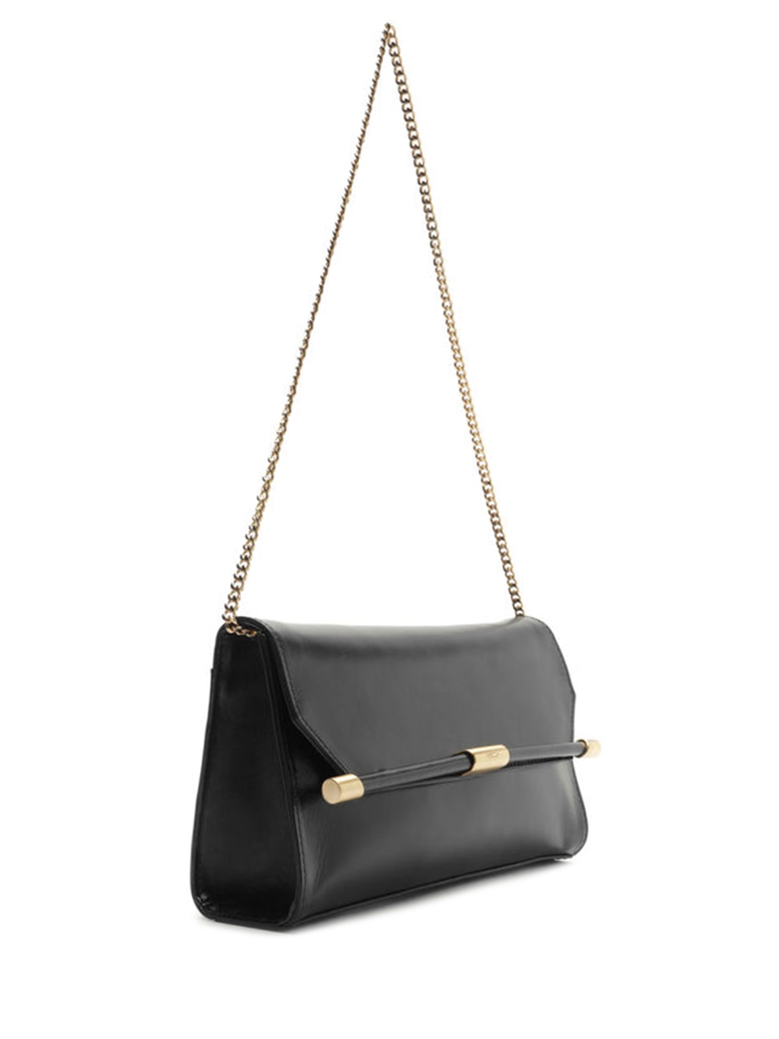 Bolsa Feminina Tiracolo Couro Média Corrente Metais Preto Arezzo