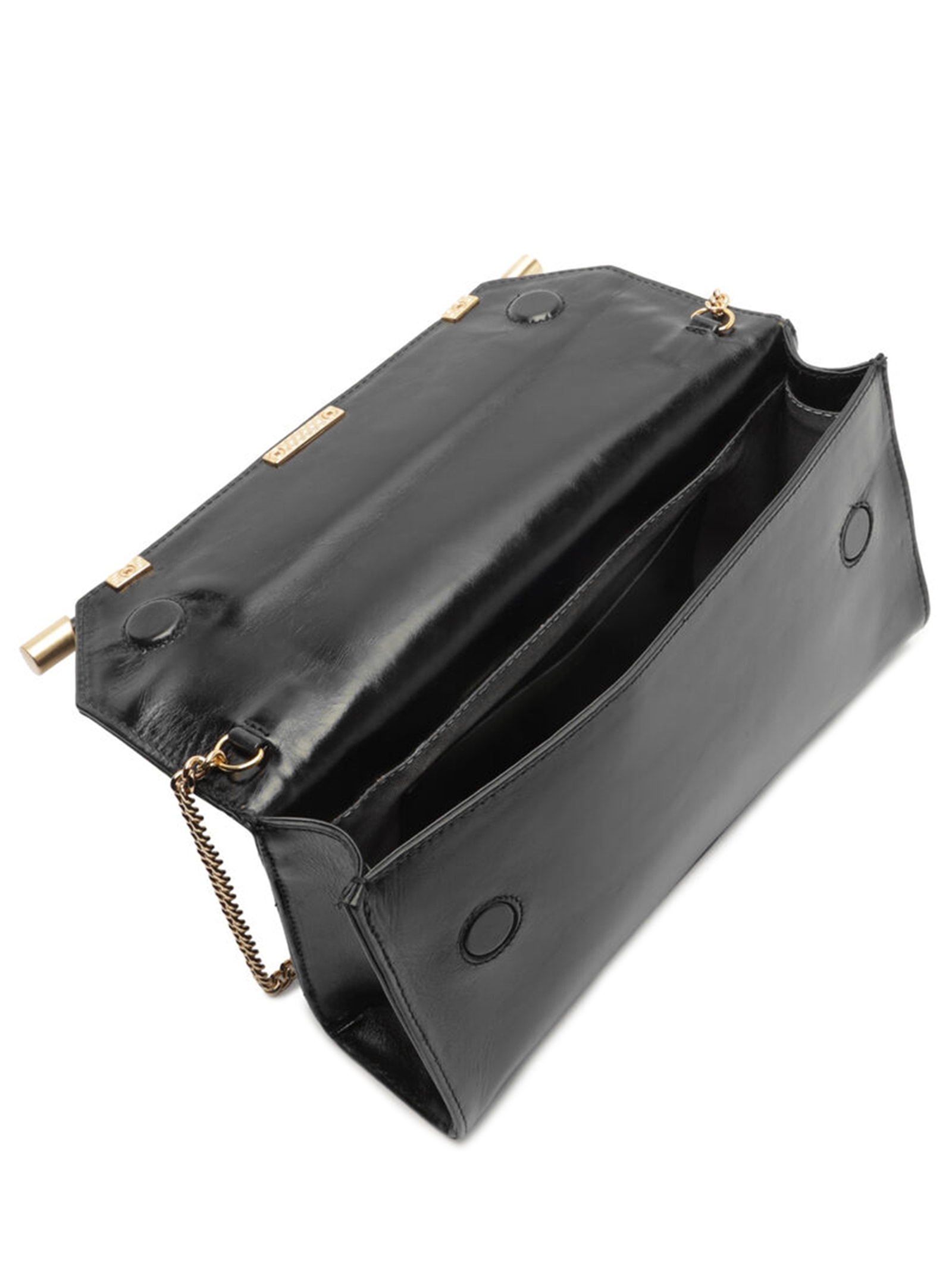 Bolsa Feminina Tiracolo Couro Média Corrente Metais Preto Arezzo