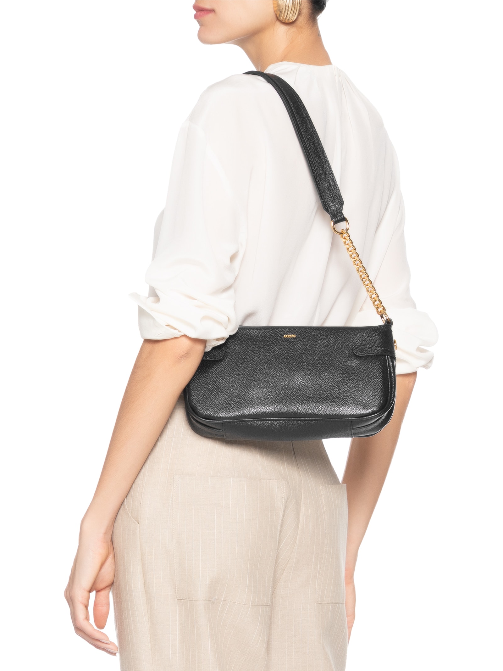 Bolsa Feminina Tiracolo Couro Média Corrente Preto Arezzo