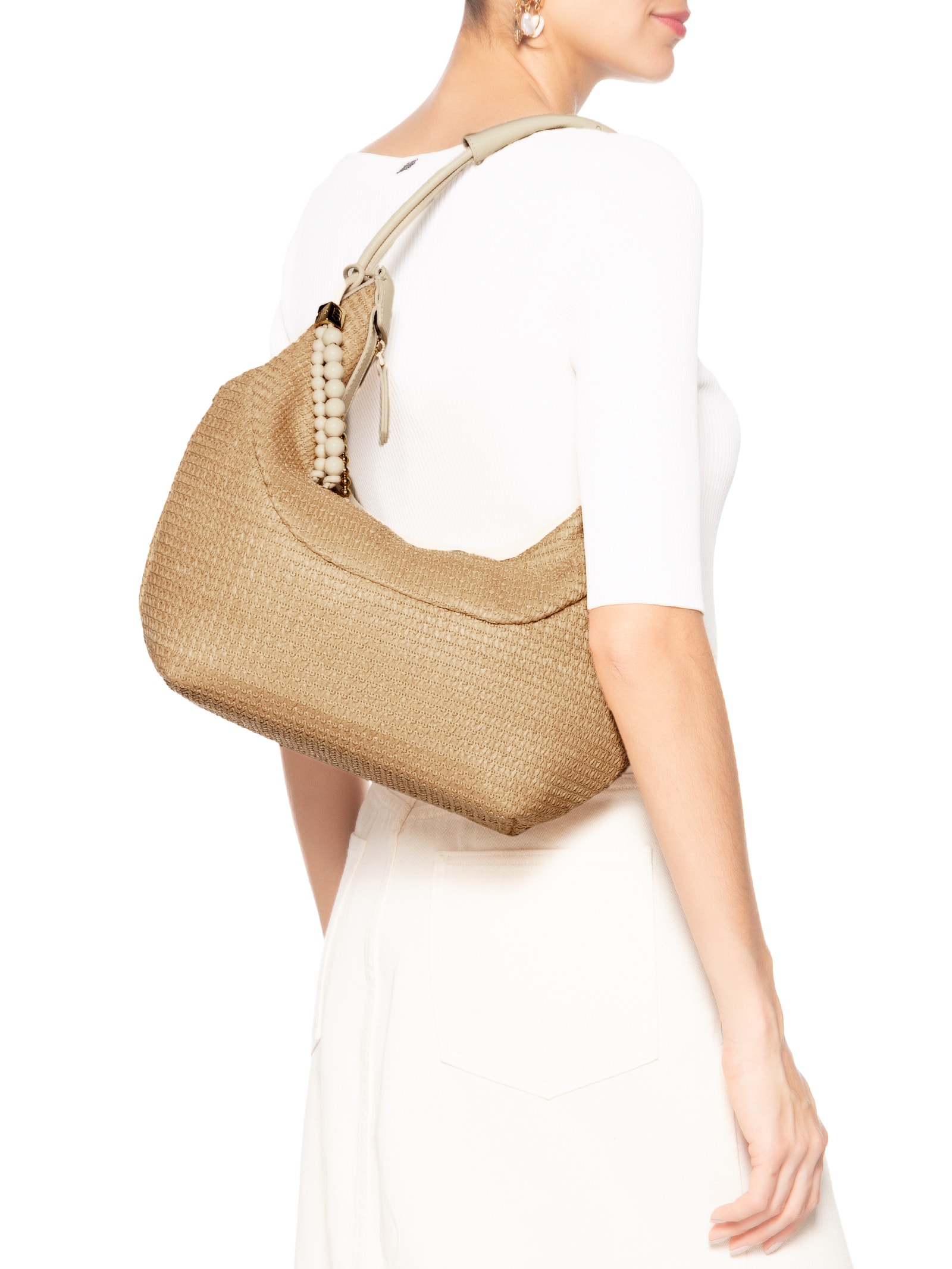 Bolsa Feminina Tiracolo Couro Média Dobrável Bege Arezzo + Isla