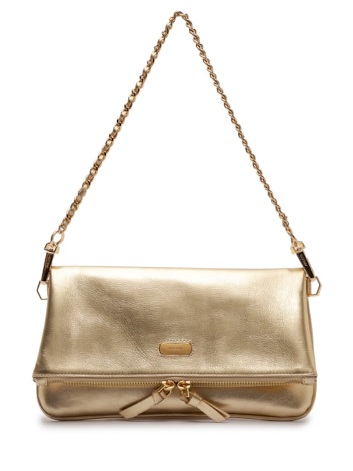 Bolsa Feminina Tiracolo Couro Média Dobrável – Dourada