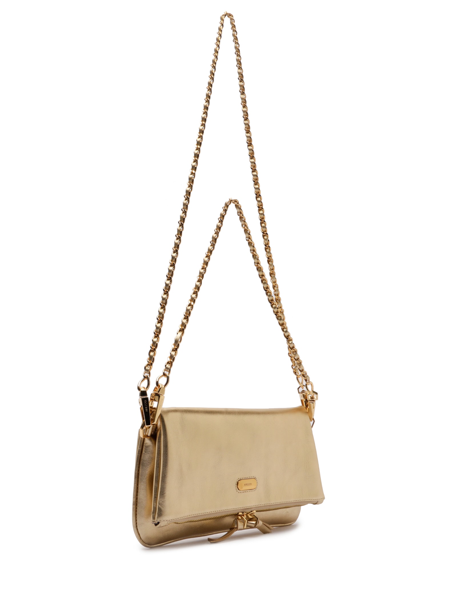 Bolsa Feminina Tiracolo Couro Média Dobrável Dourada Arezzo