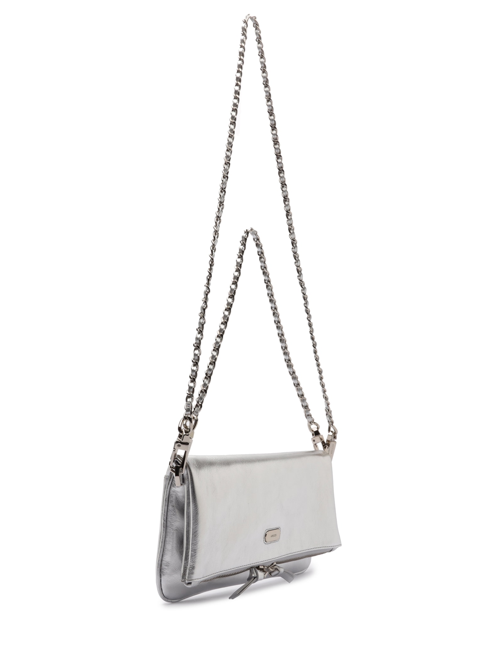 Bolsa Feminina Tiracolo Couro Média Dobrável Prateado Arezzo