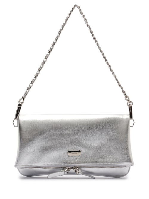 Bolsa Feminina Tiracolo Couro Média Dobrável – Prateado