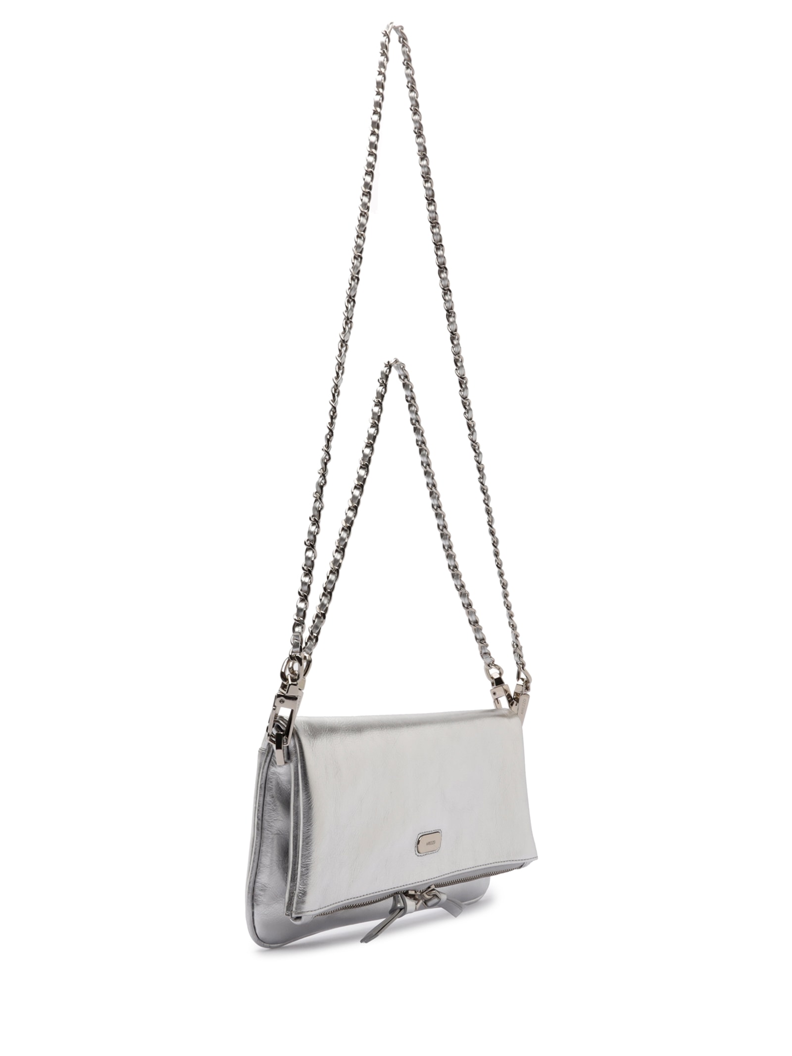 Bolsa Feminina Tiracolo Couro Média Dobrável Prateado Arezzo
