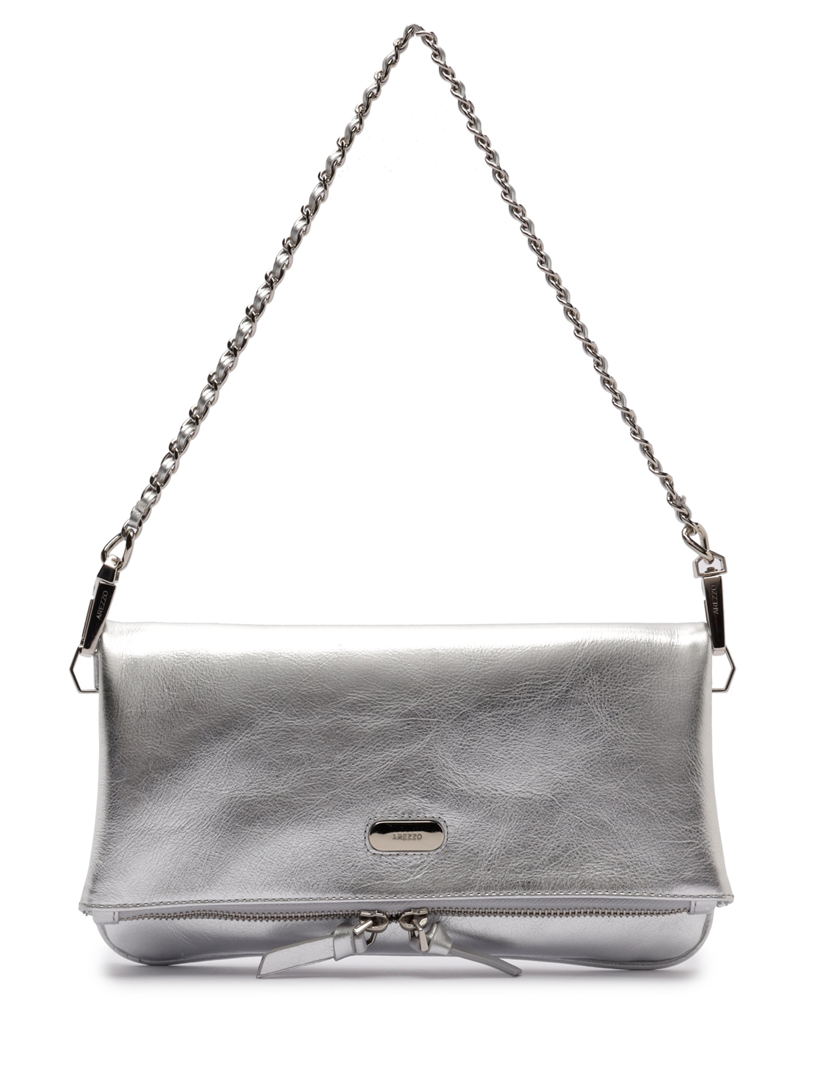 Bolsa Feminina Tiracolo Couro Média Dobrável Prateado Arezzo