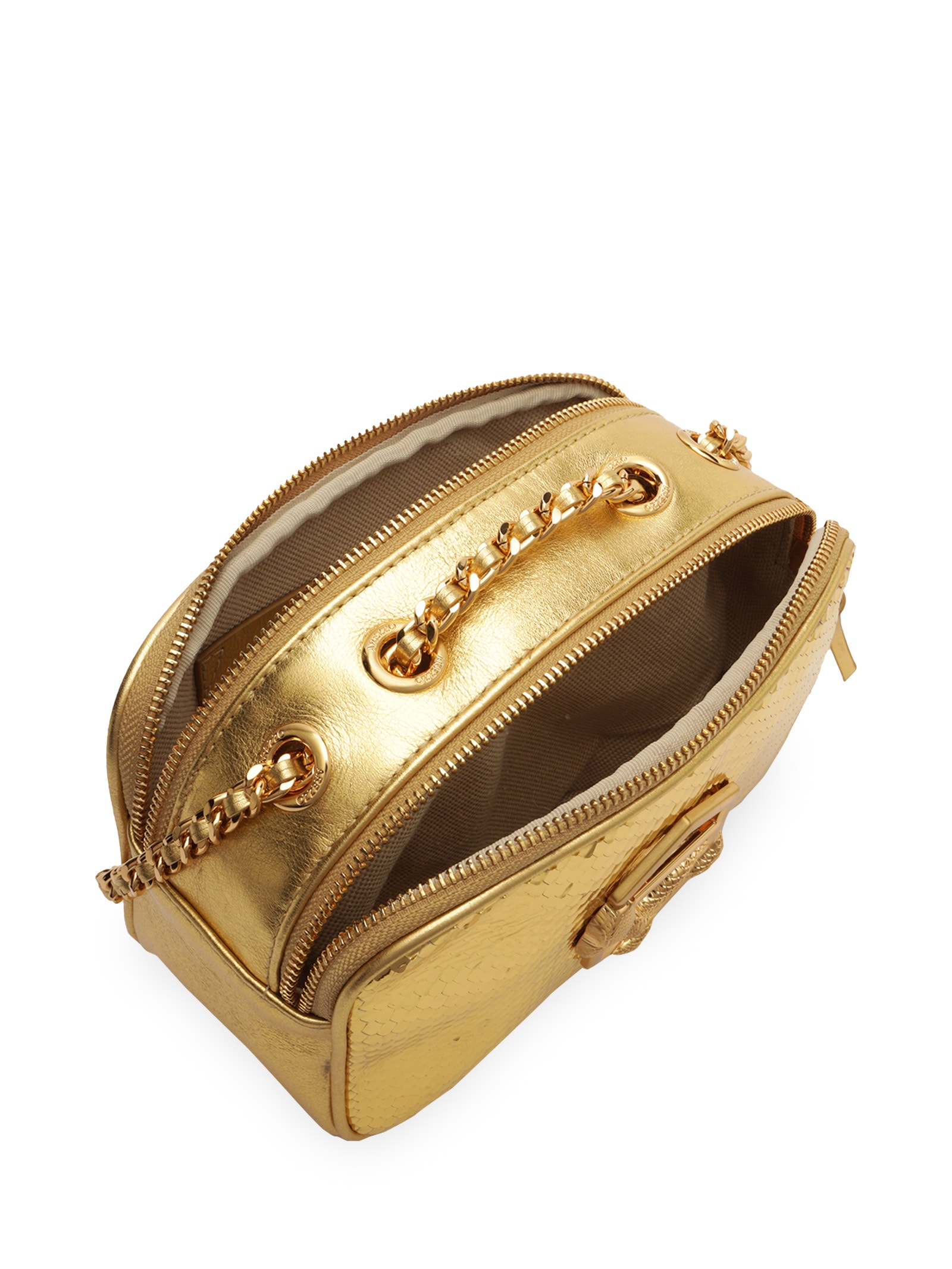 Bolsa Feminina Tiracolo Couro Snake Pequena Zíper - Dourada - Arezzo