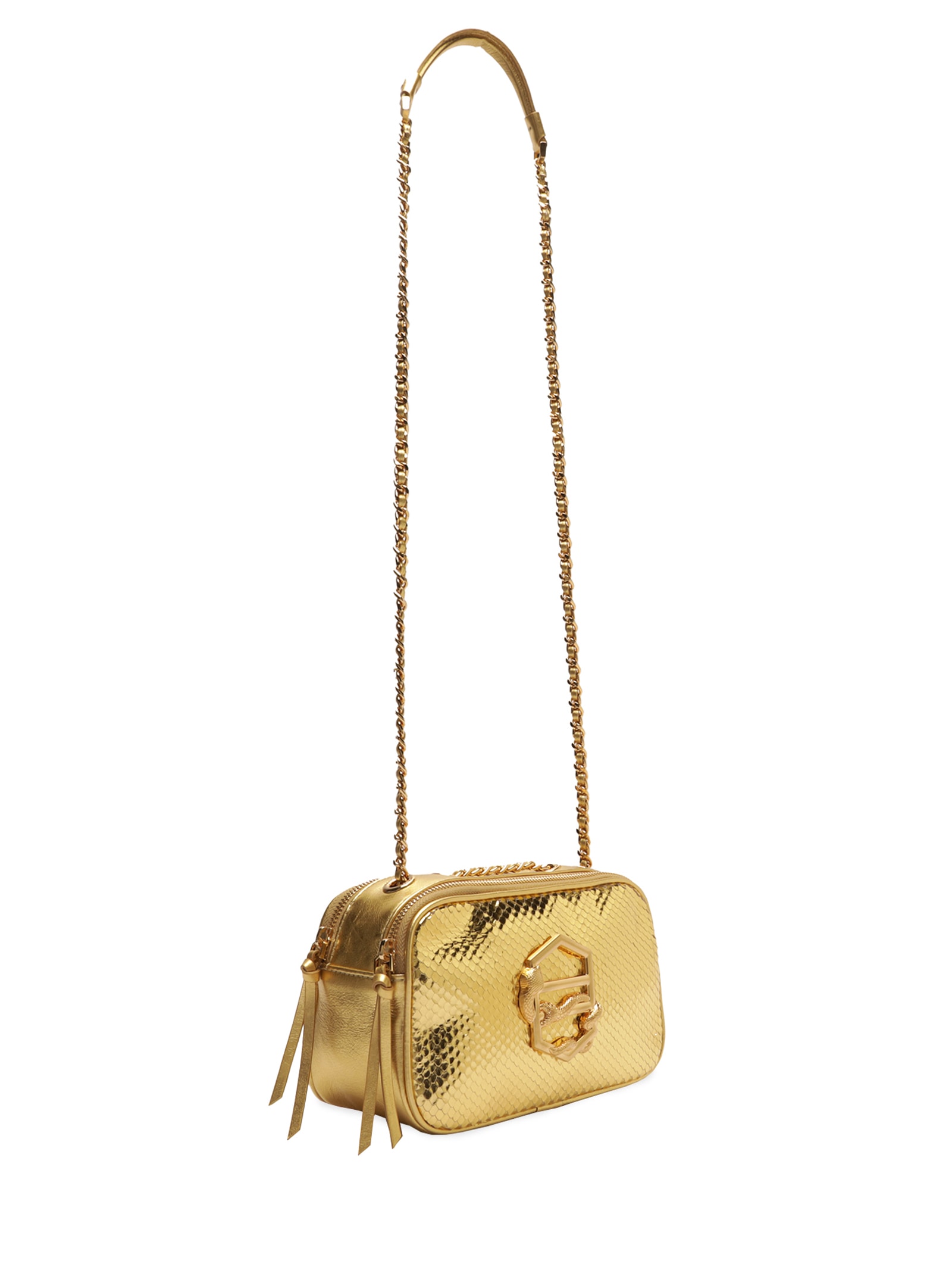 Bolsa Feminina Tiracolo Couro Snake Pequena Zíper - Dourada - Arezzo