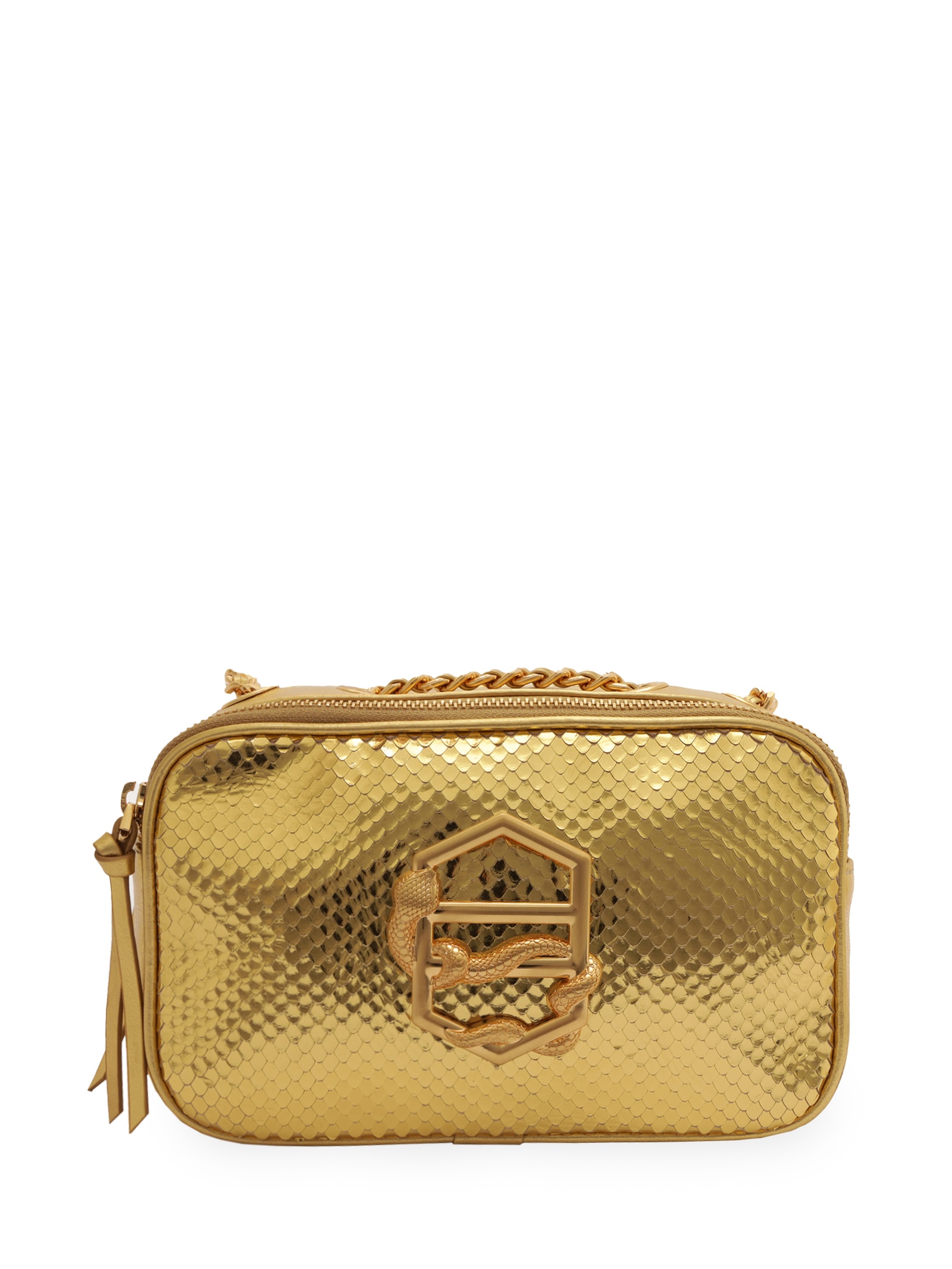 Bolsa Feminina Tiracolo Couro Snake Pequena Zíper - Dourada - Arezzo