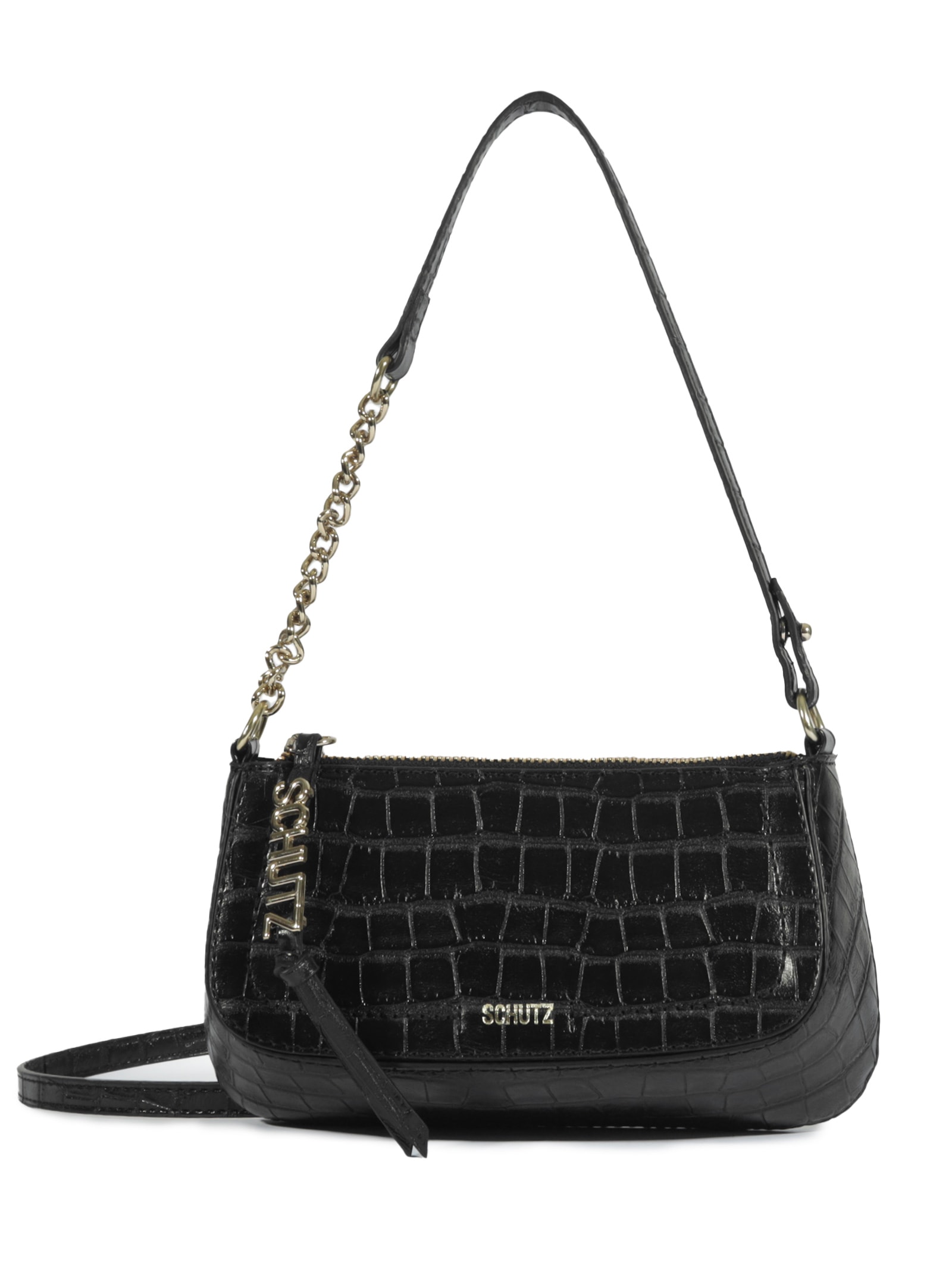 Bolsa Feminina Tiracolo Croco Couro Preto Schutz