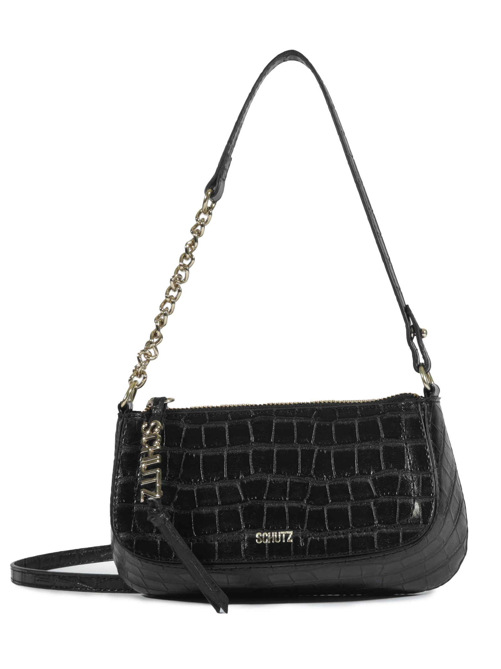 Bolsa Feminina Tiracolo Croco Couro Preto Schutz