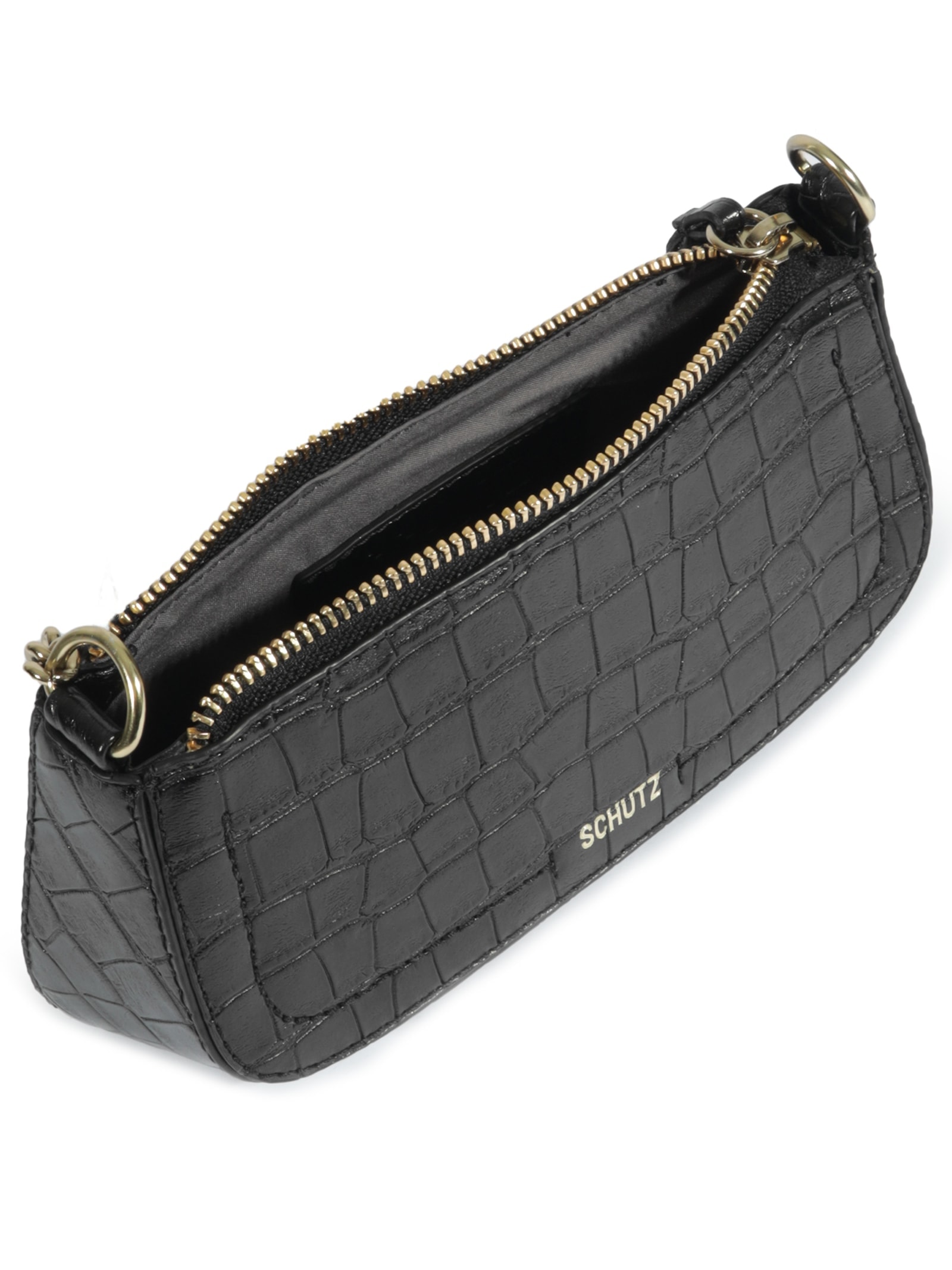 Bolsa Feminina Tiracolo Croco Couro Preto Schutz
