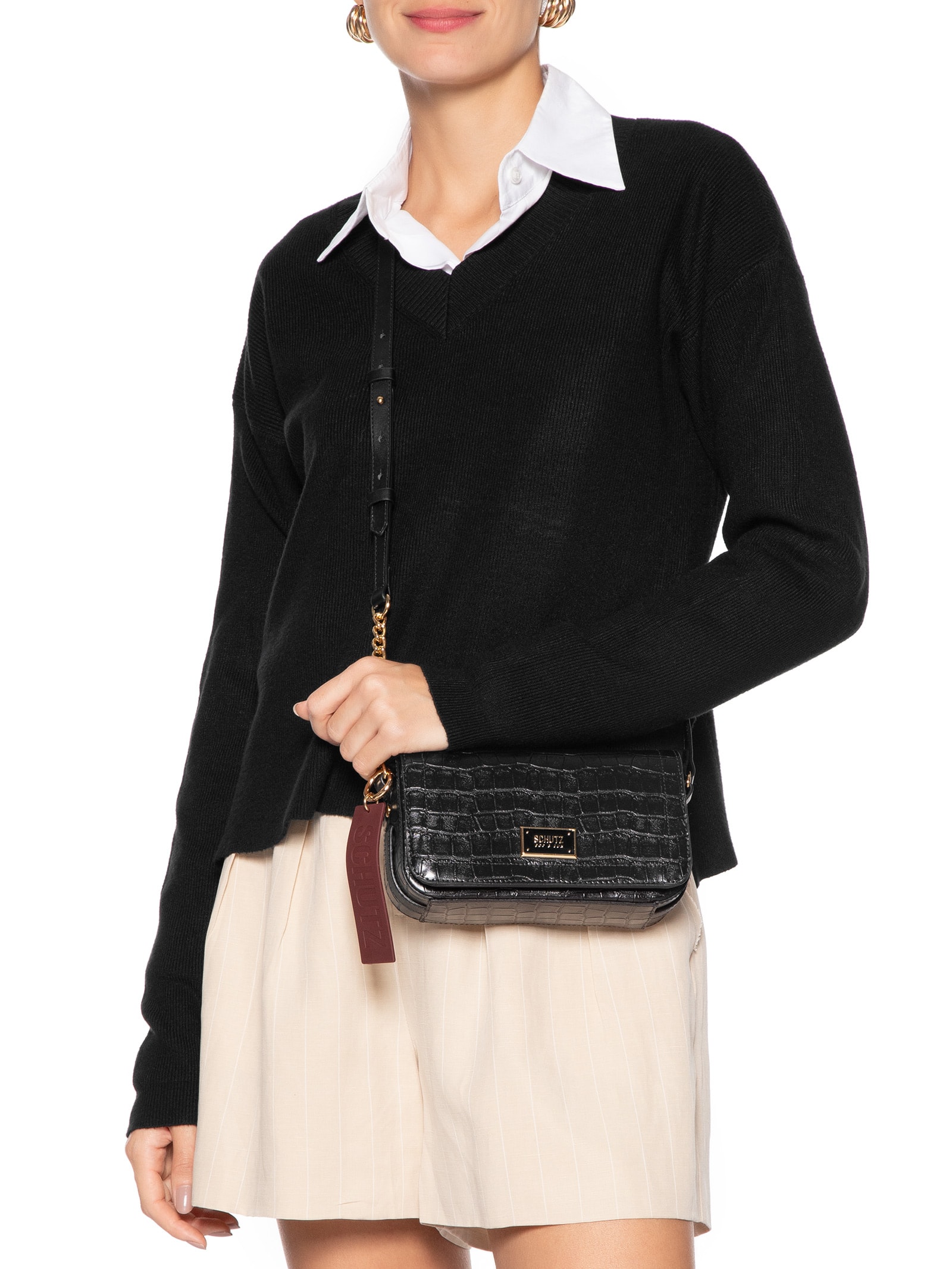 Bolsa Feminina Tiracolo Croco Preto Schutz