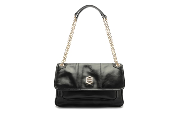 Bolsa Feminina Tiracolo de Couro Média Alça Corrente – Preto