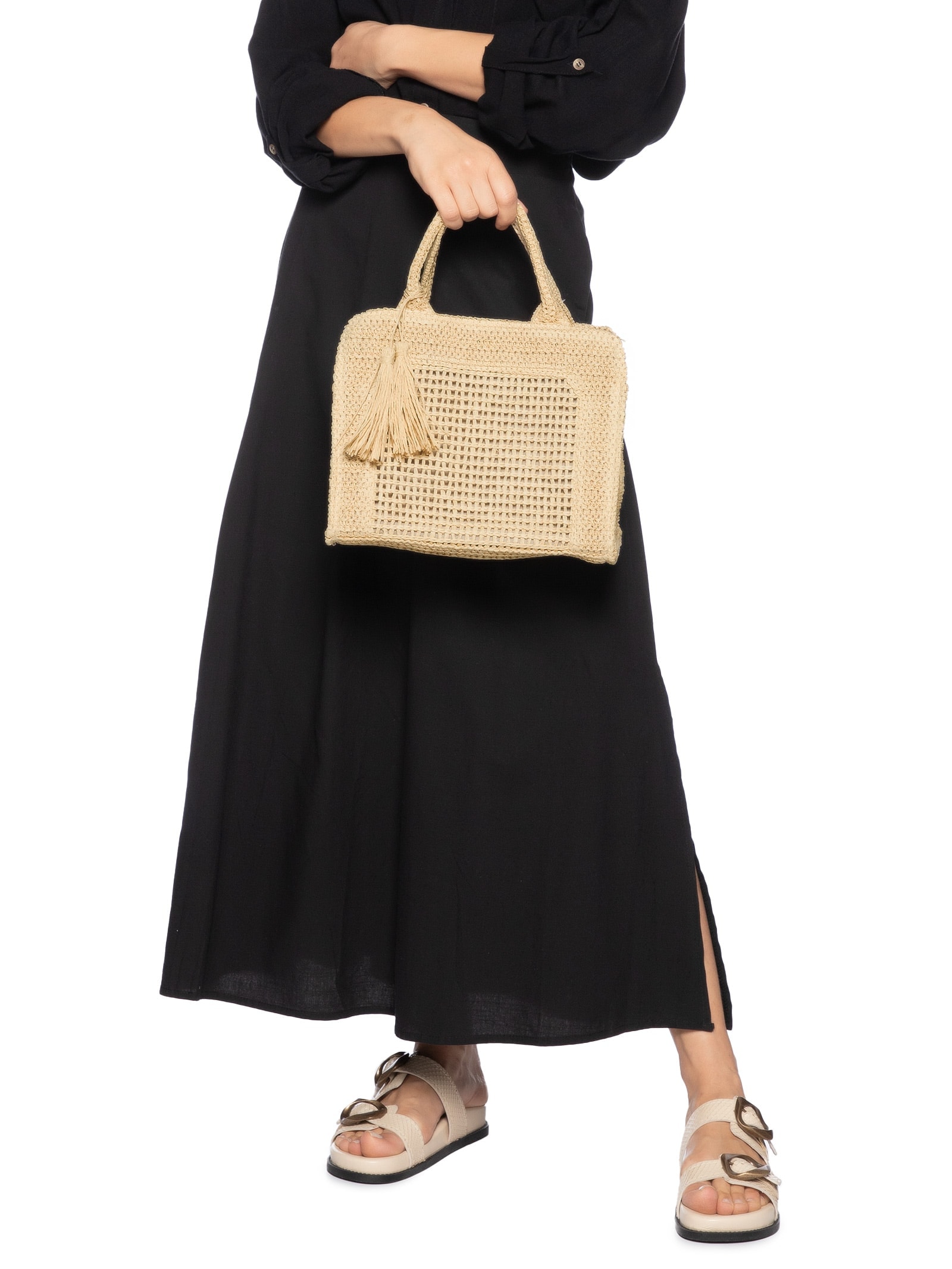 Bolsa Feminina Tiracolo de Palha Bege Basiq