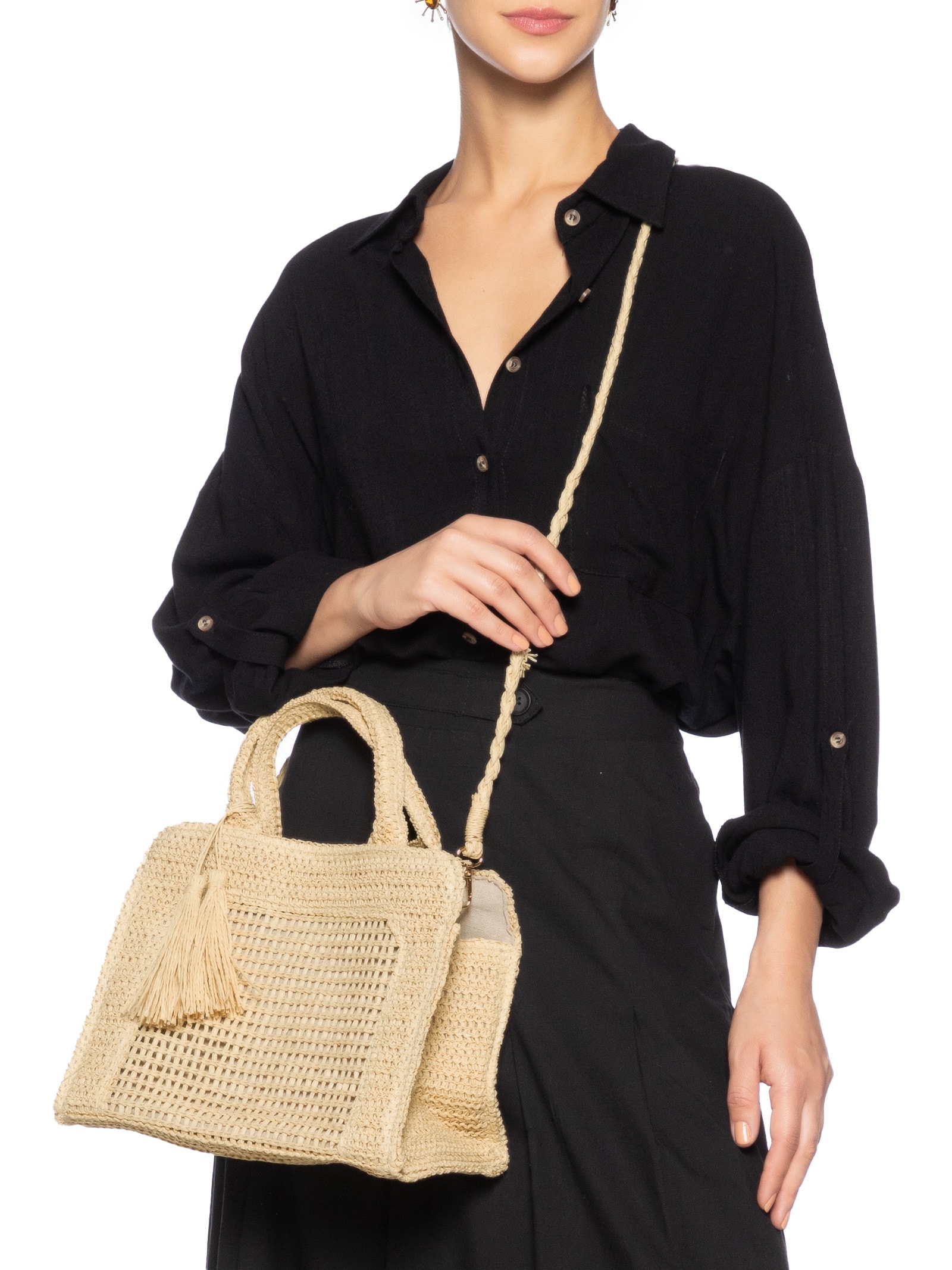 Bolsa Feminina Tiracolo de Palha Bege Basiq
