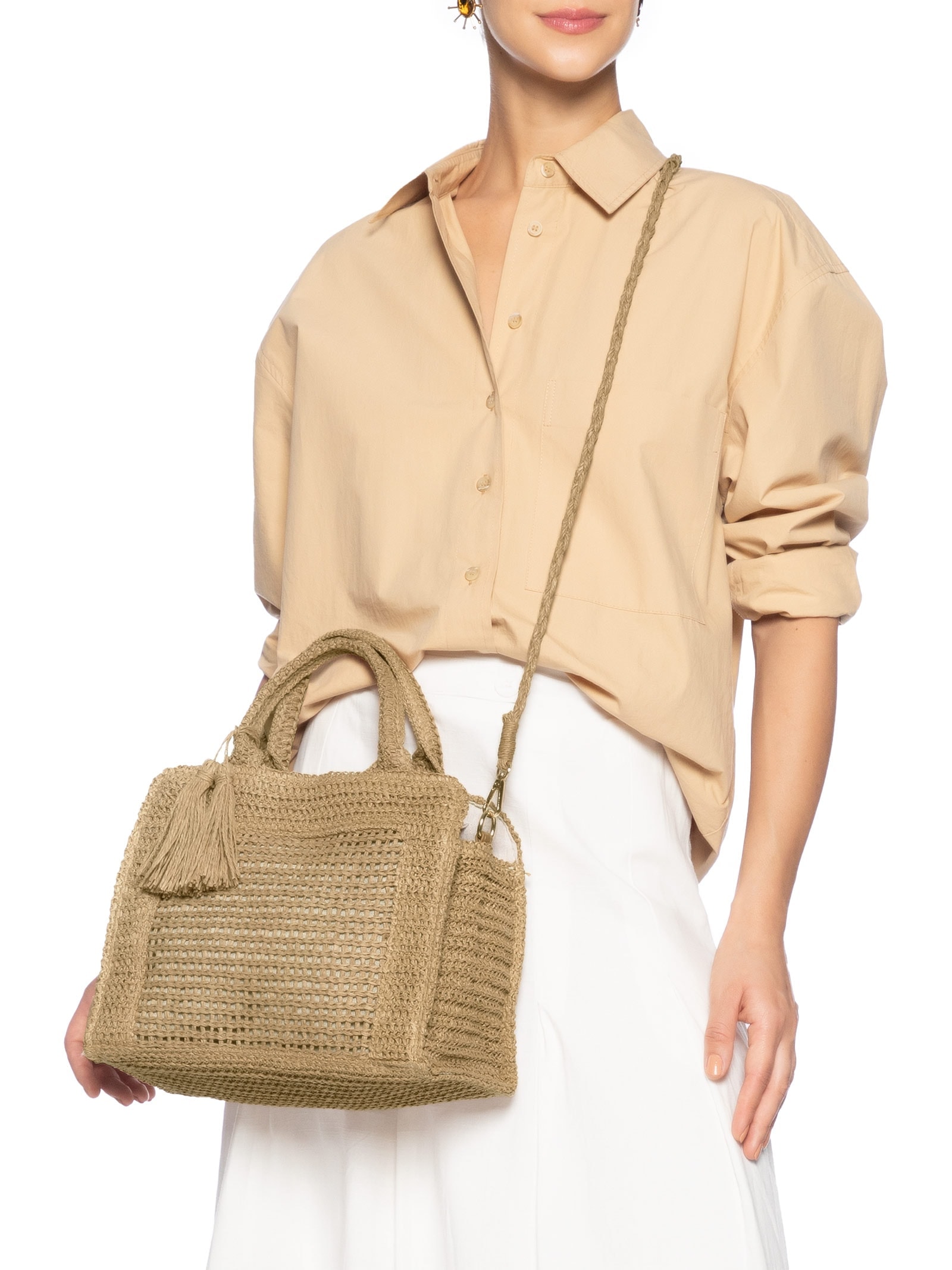 Bolsa Feminina Tiracolo de Palha Bege Basiq