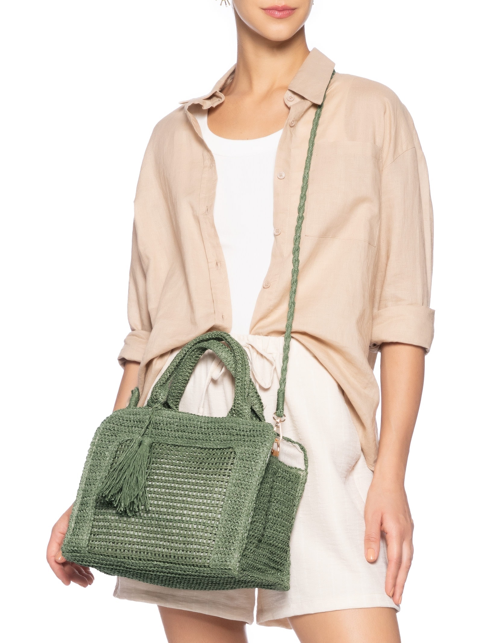 Bolsa Feminina Tiracolo de Palha Verde Basiq