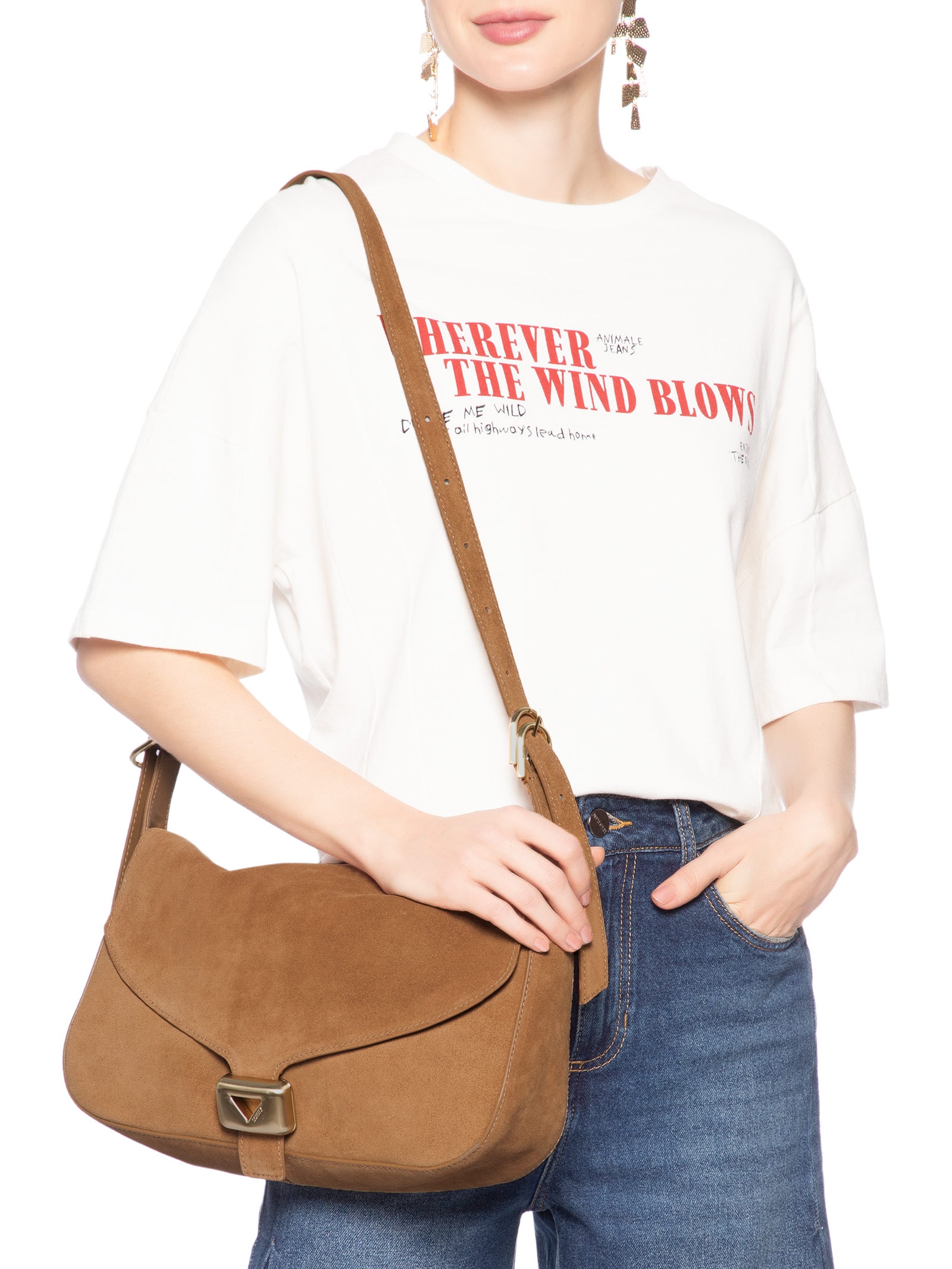 Bolsa Feminina Tiracolo Harlow Média Couro Marrom Schutz