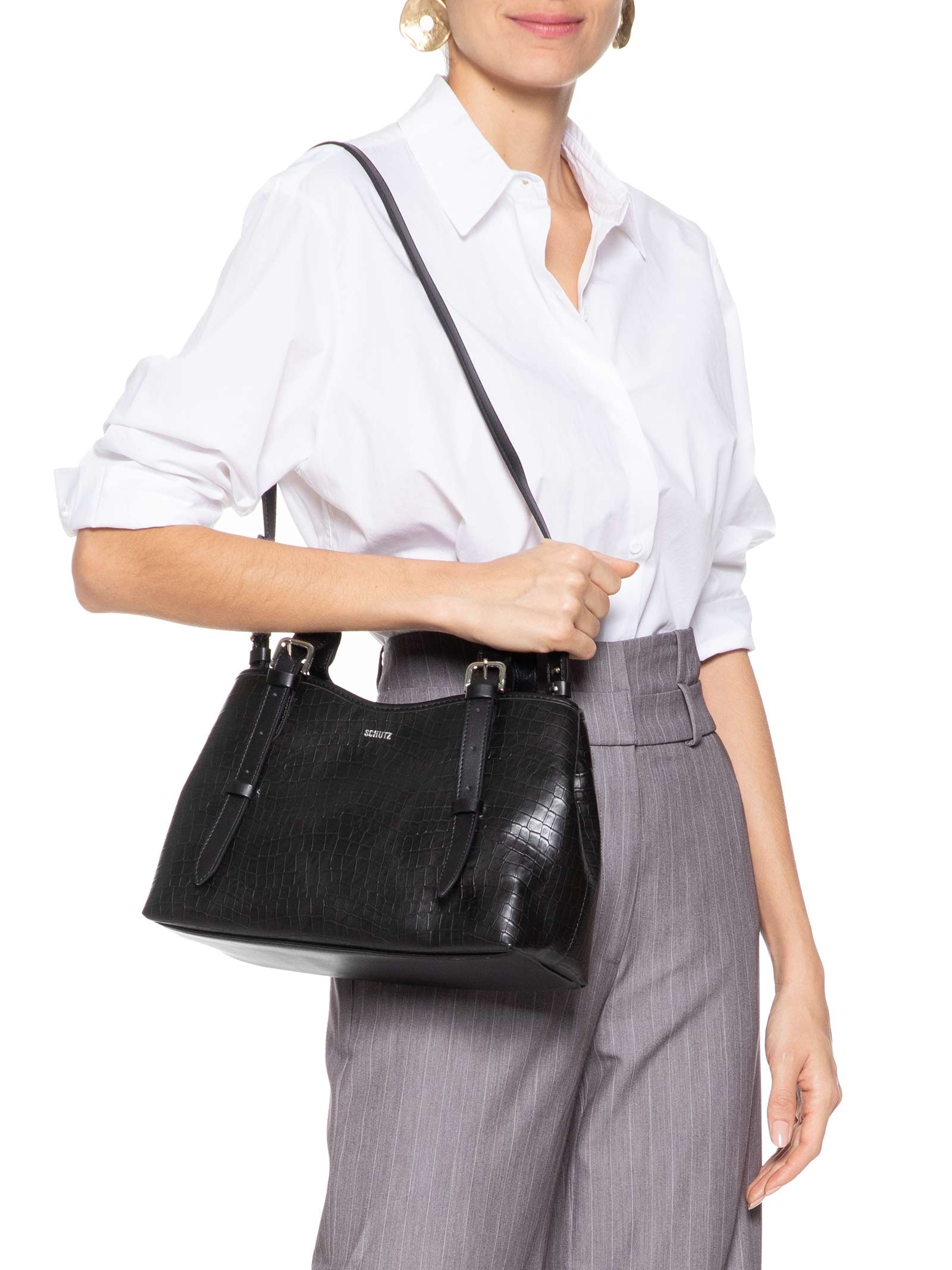 Schutz - Bolsa Feminina Tiracolo Maeve Croco - Preto