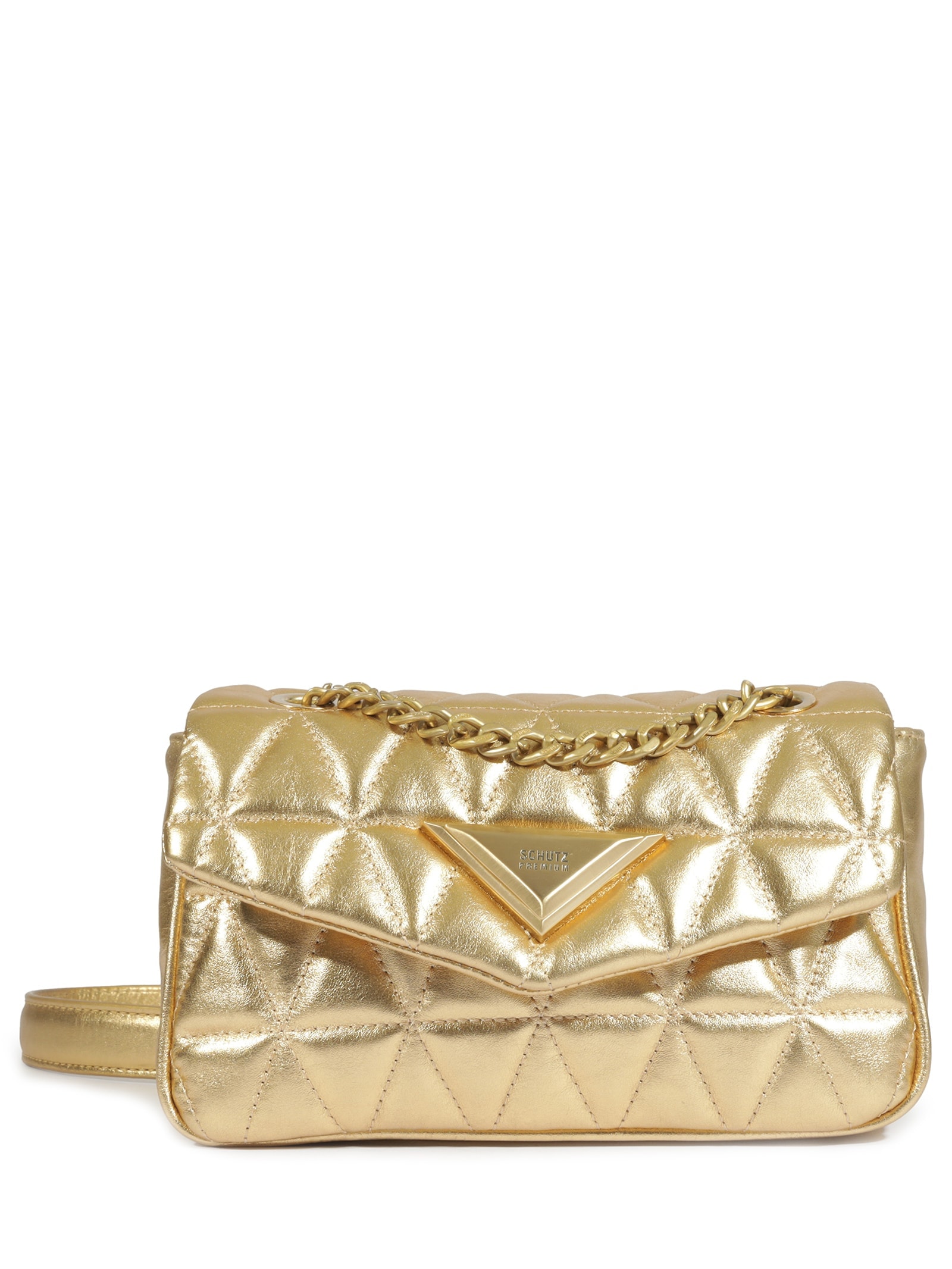 Schutz - Bolsa Feminina Tiracolo Média 944 Couro - Dourado