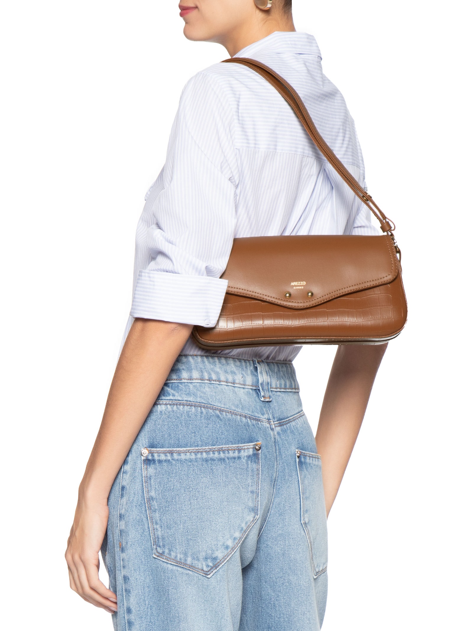 Bolsa Feminina Tiracolo Média Croco Marrom Arezzo